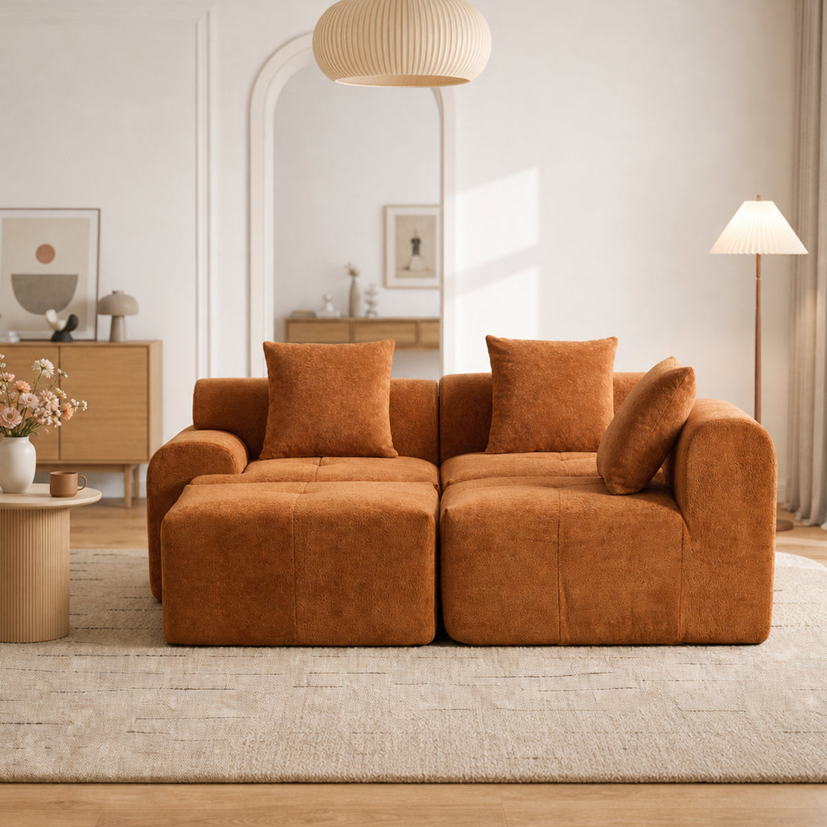 2-seater sofa bed in dark gray fabric with side pockets, modern convertible sofa