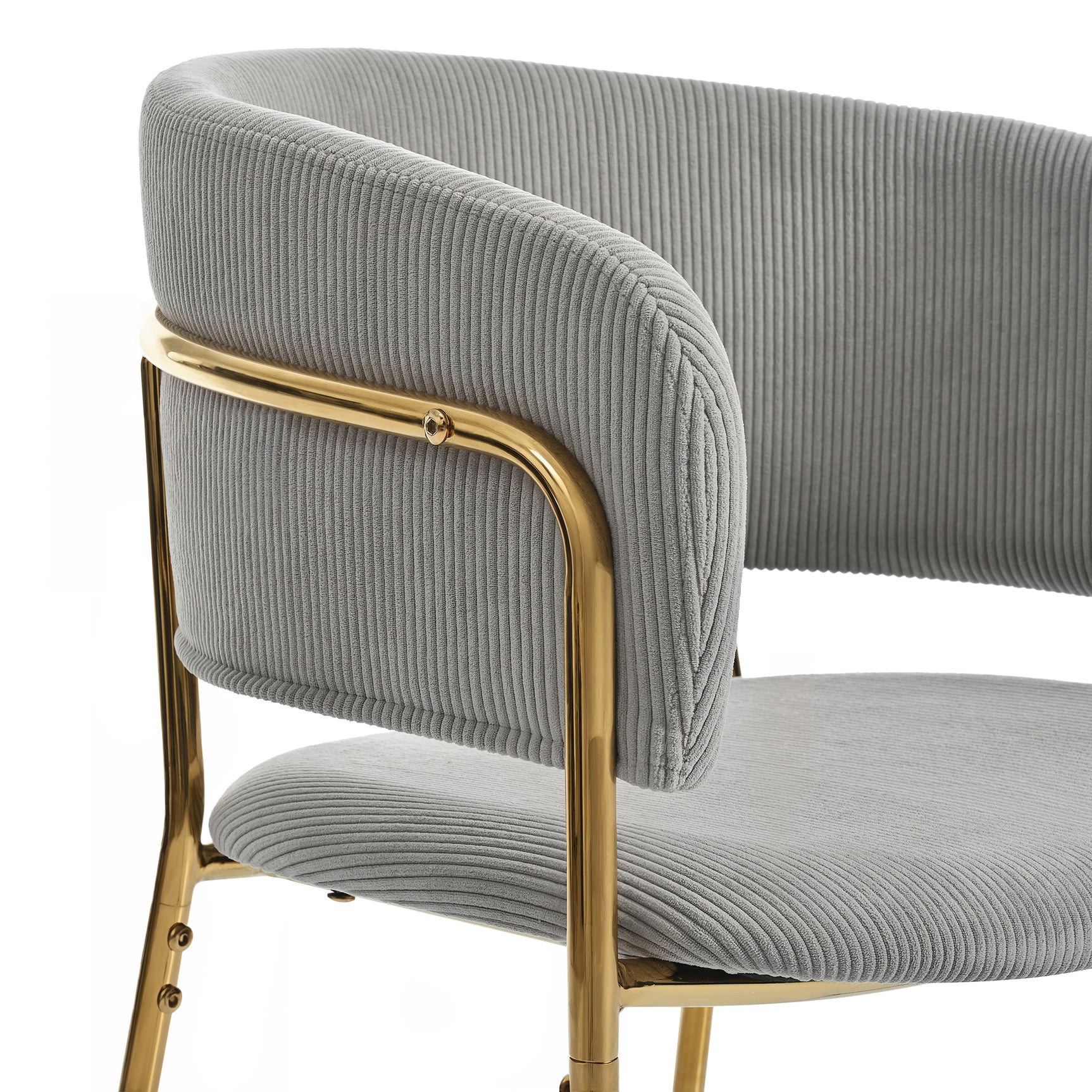 Set von 2 modernen grauen Stühlen mit gehacktem Stoff mit geneigten Holz- und Metallfüßen, ergonomischen Rückenlehnen und verstellbaren Füßen