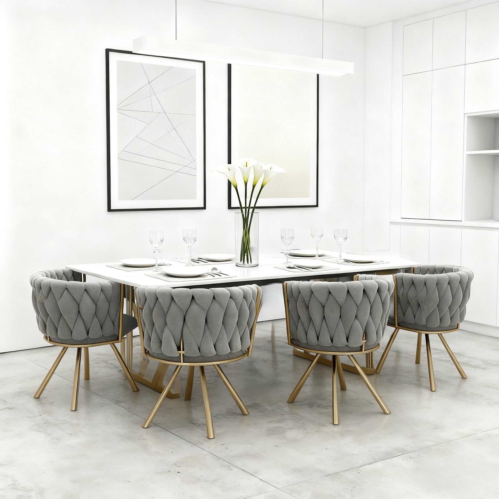 Lot de 4 chaises de salle à manger pivotantes en velours gris avec pieds en métal argenté