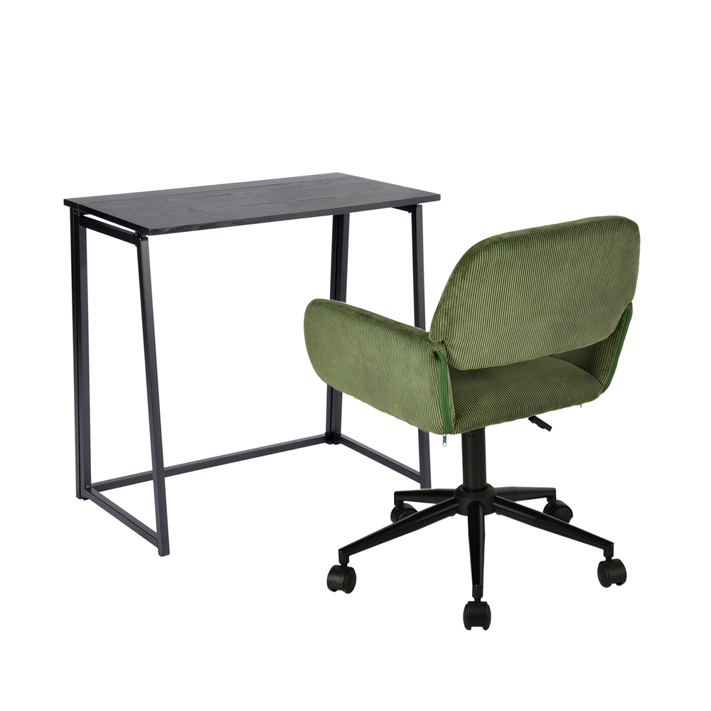 Black metal folding desk and olive green corduroy office chair set – ASCOLI & ROSS