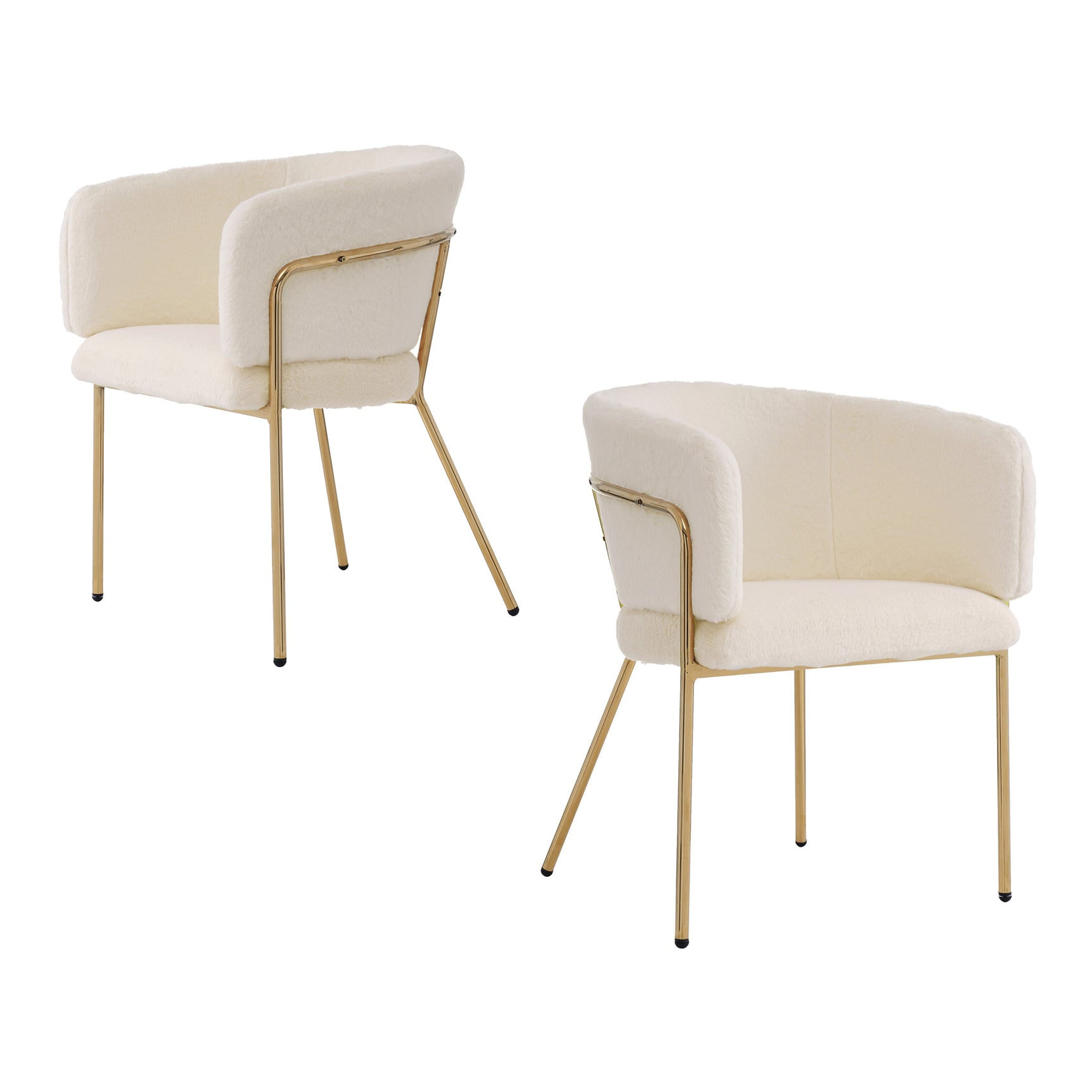 Lot de 2 chaise de loisirs individuelle en imitation de velours de lapin Chaise élégante à quatre pieds en métal beige pour salon chambre à coucher et salle à manger