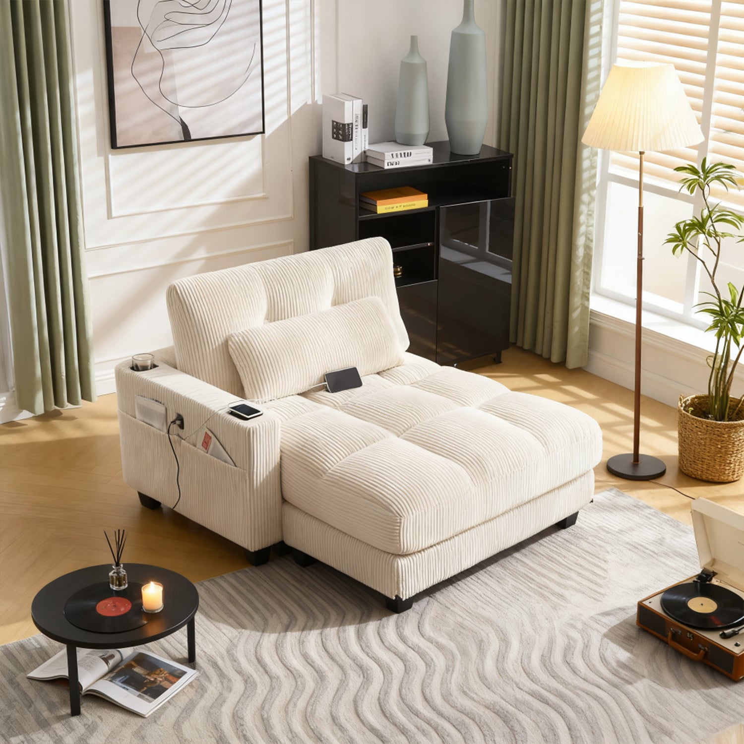 2-Sitzer-Sofa aus beigem Stoff im skandinavischen Stil – AHBARM