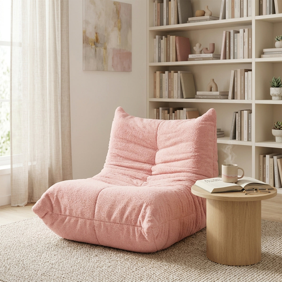 Loungesessel mit Armlehnen aus beigem Cord – DOMCO