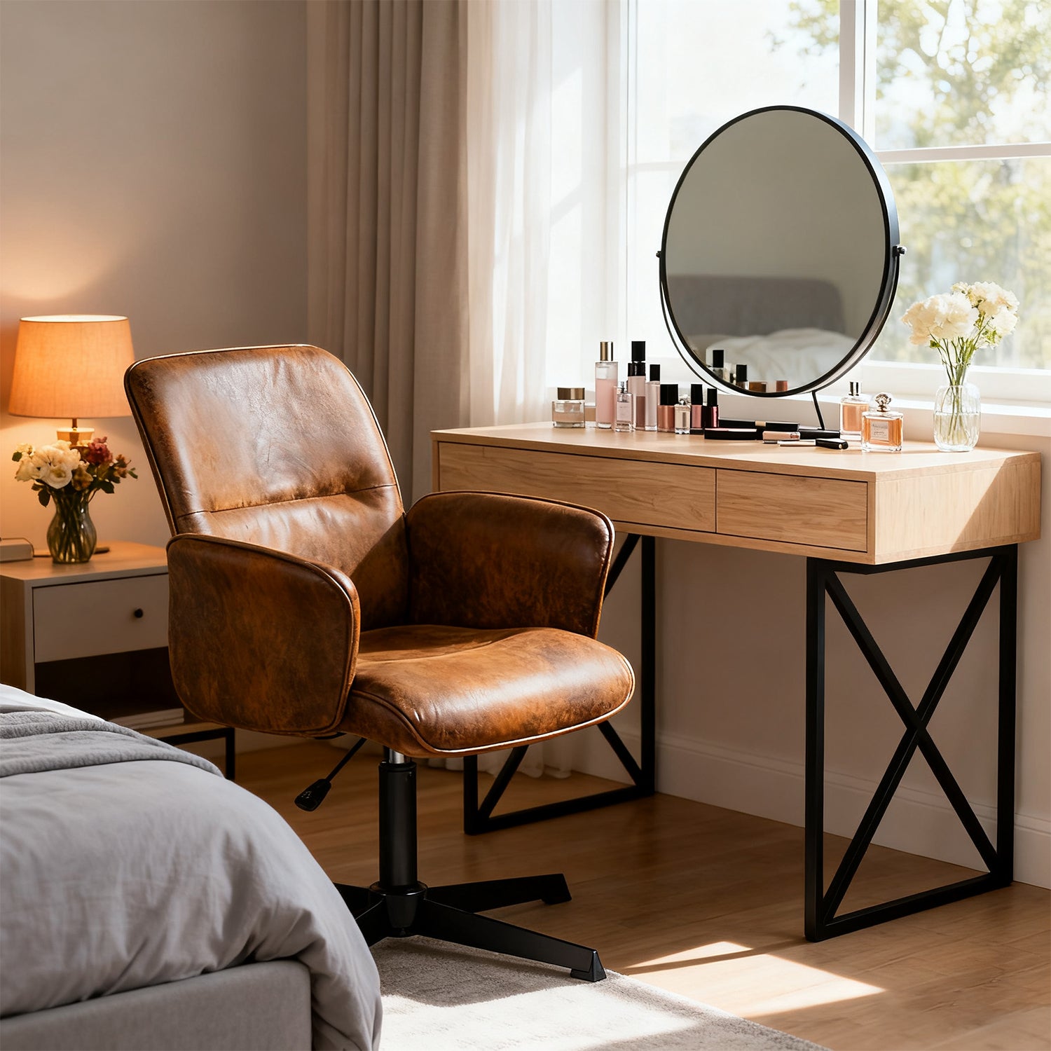 Ergonomisch verstellbarer Bürodrehstuhl mit Wildlederarmlehnen - THOMASINA