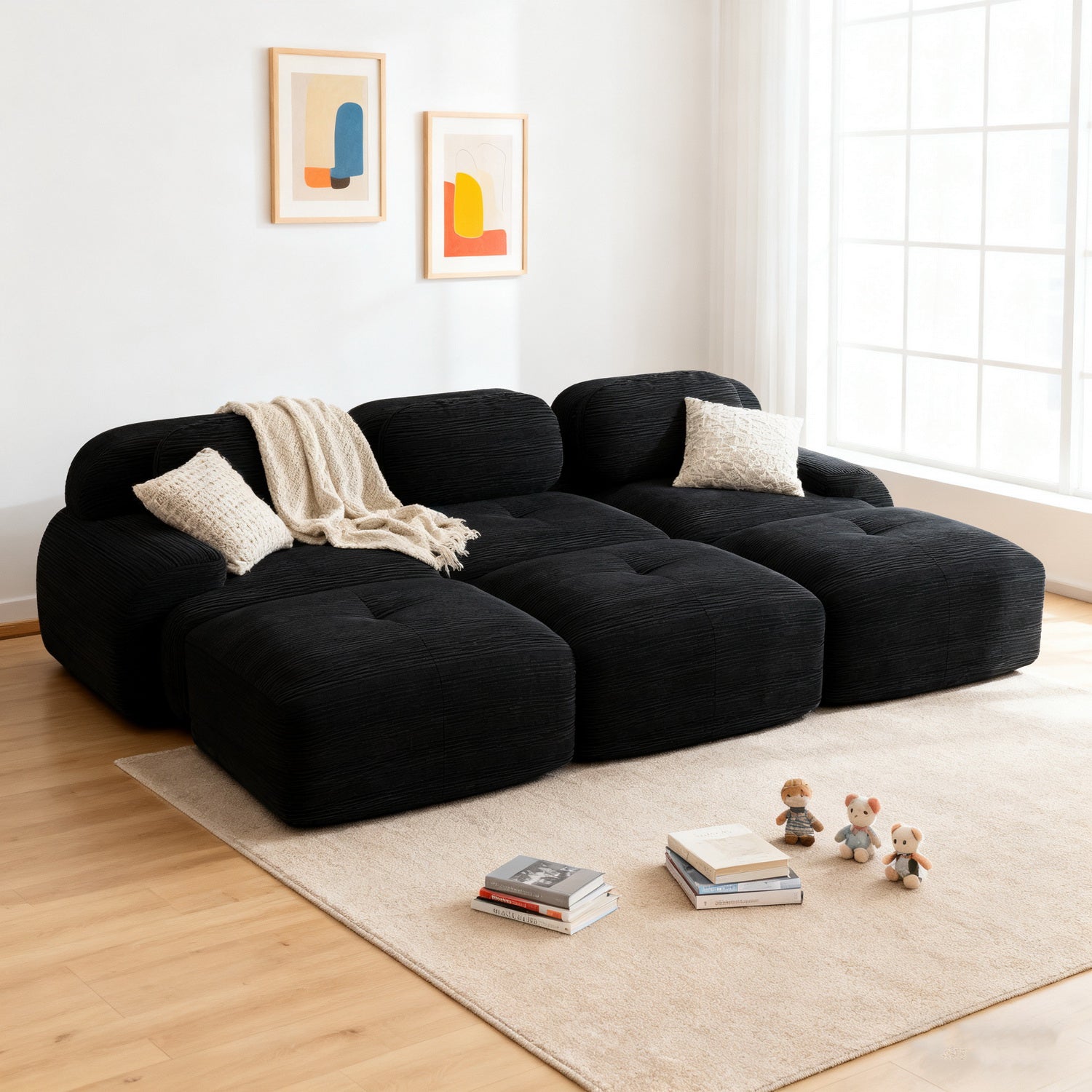 2-Sitzer-Schlafsofa aus dunkelgrauem Stoff mit Seitentaschen, modernes Schlafsofa