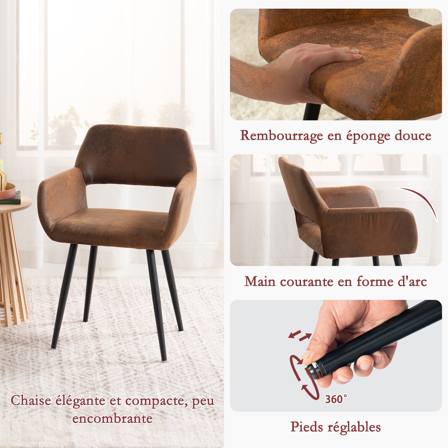 Round Table Table Table Table Timber Ø80 cm with 4 black velvet chairs, modern and comfortable style