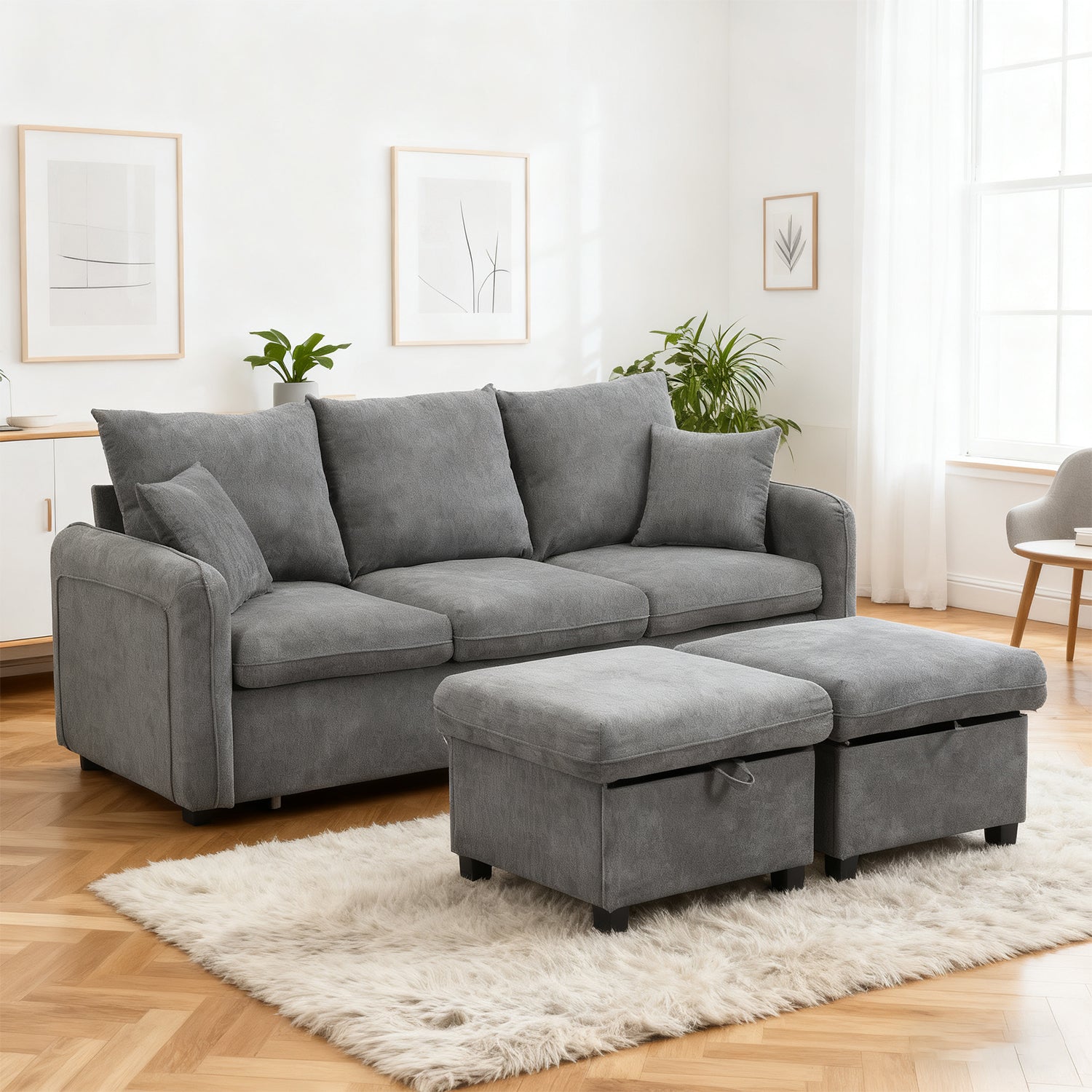 2-seater sofa in beige fabric Scandinavian style - AHBARM