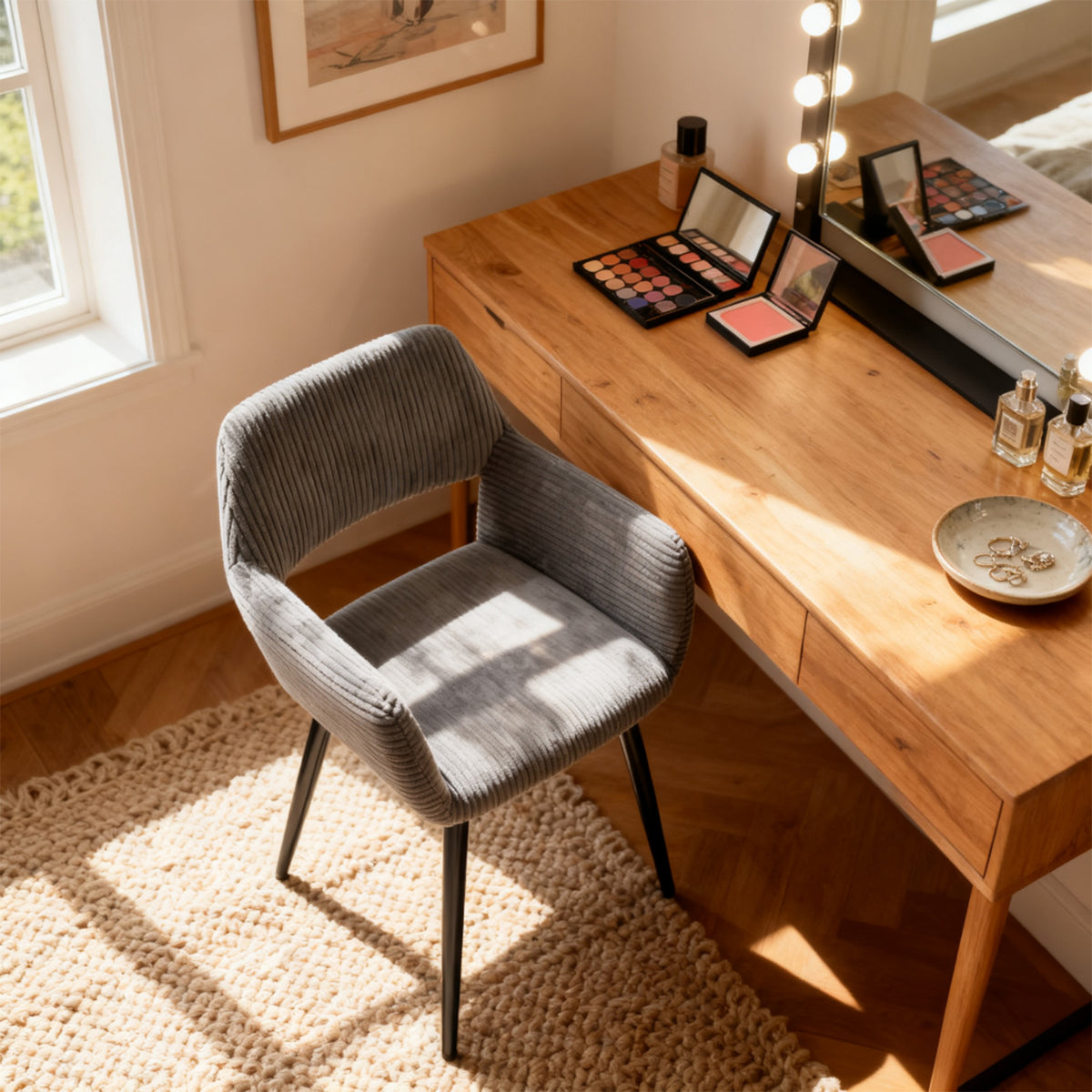 Lot de 2 fauteuils de salle à manger scandinaves avec accoudoirs en velours côtelé gris - CROMWELL CORDUROY