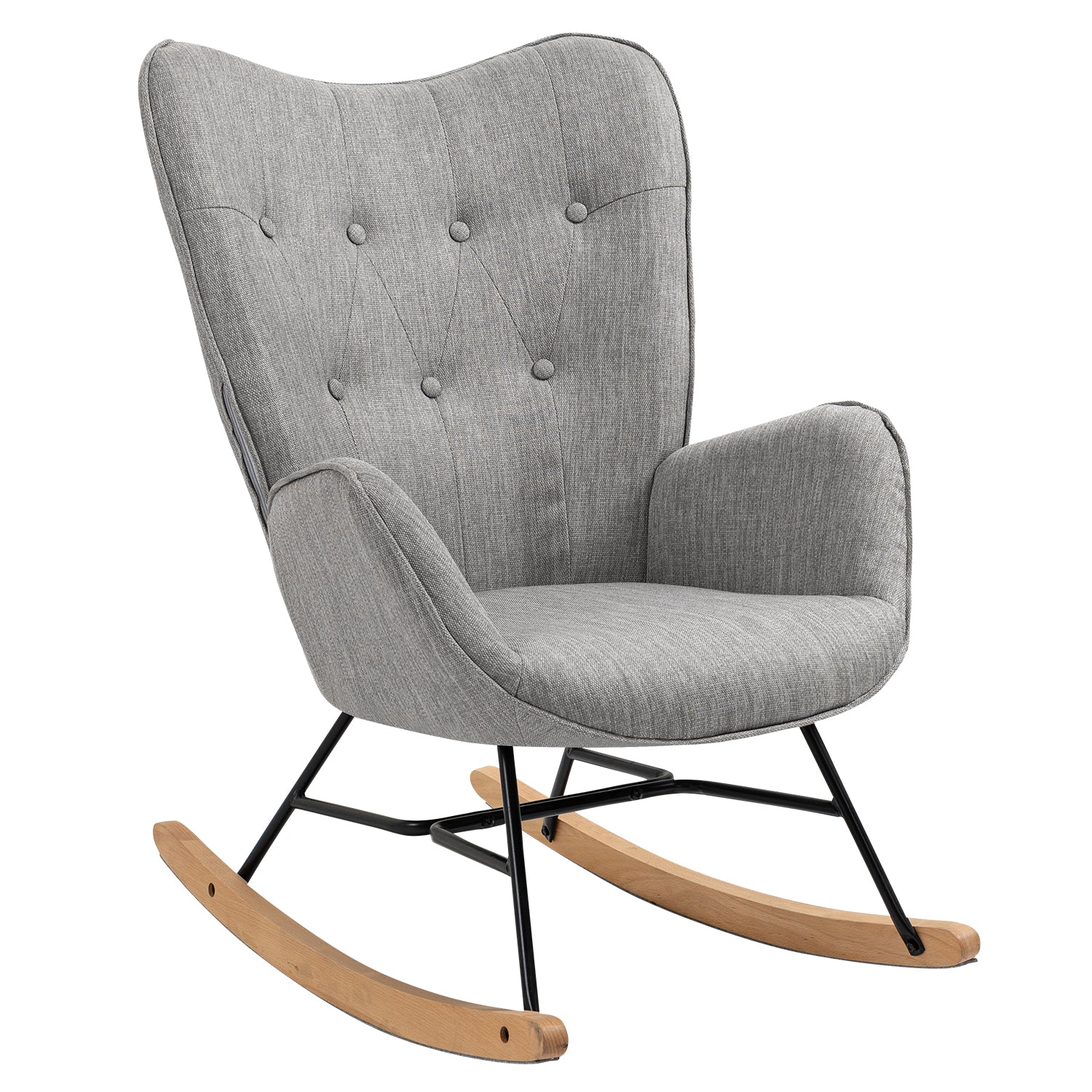 Fauteuil à bascule allaitement scandinave avec accoudoirs en tissu gris capitonné - EPPING