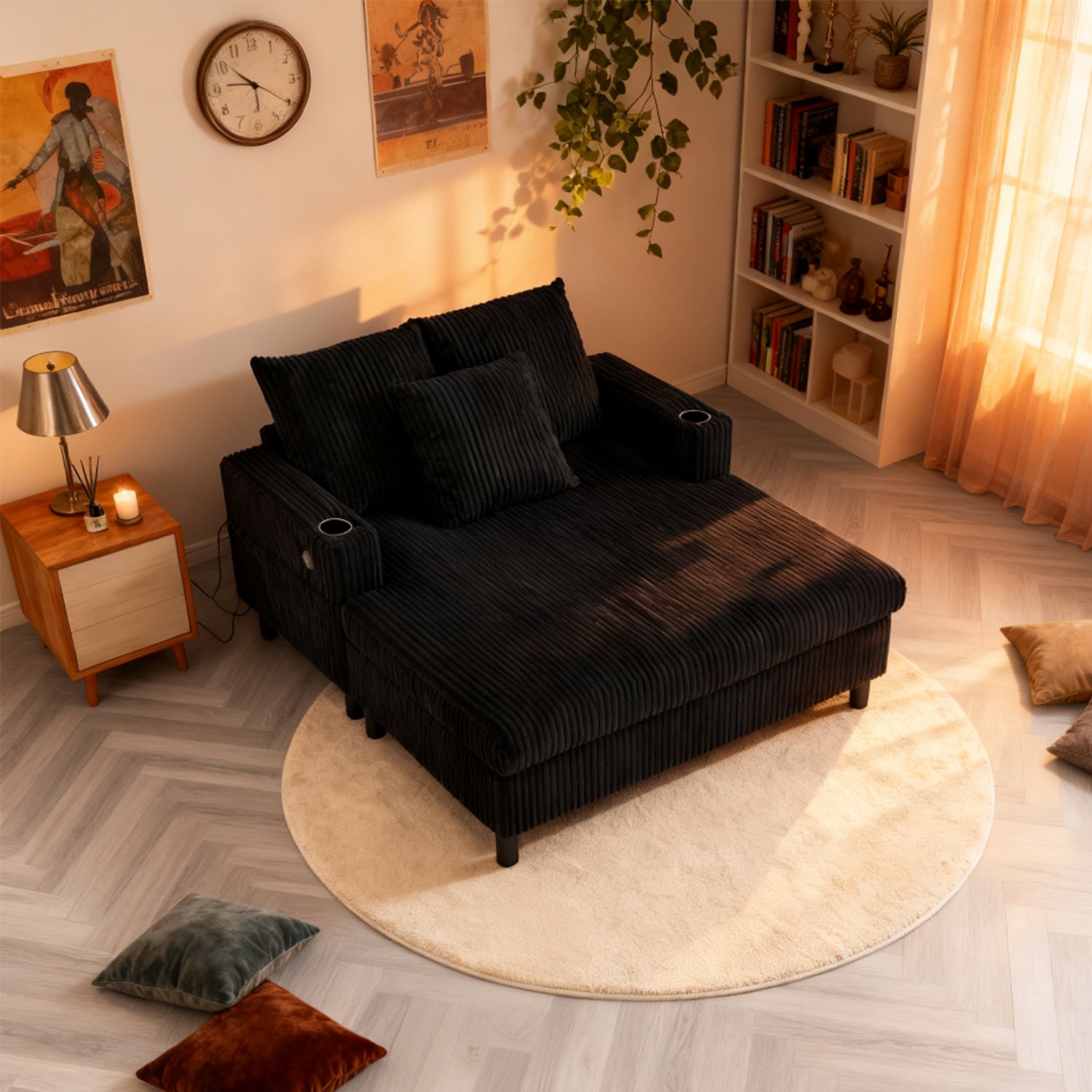 2-Sitzer-Sofa aus beigem Stoff im skandinavischen Stil – AHBARM