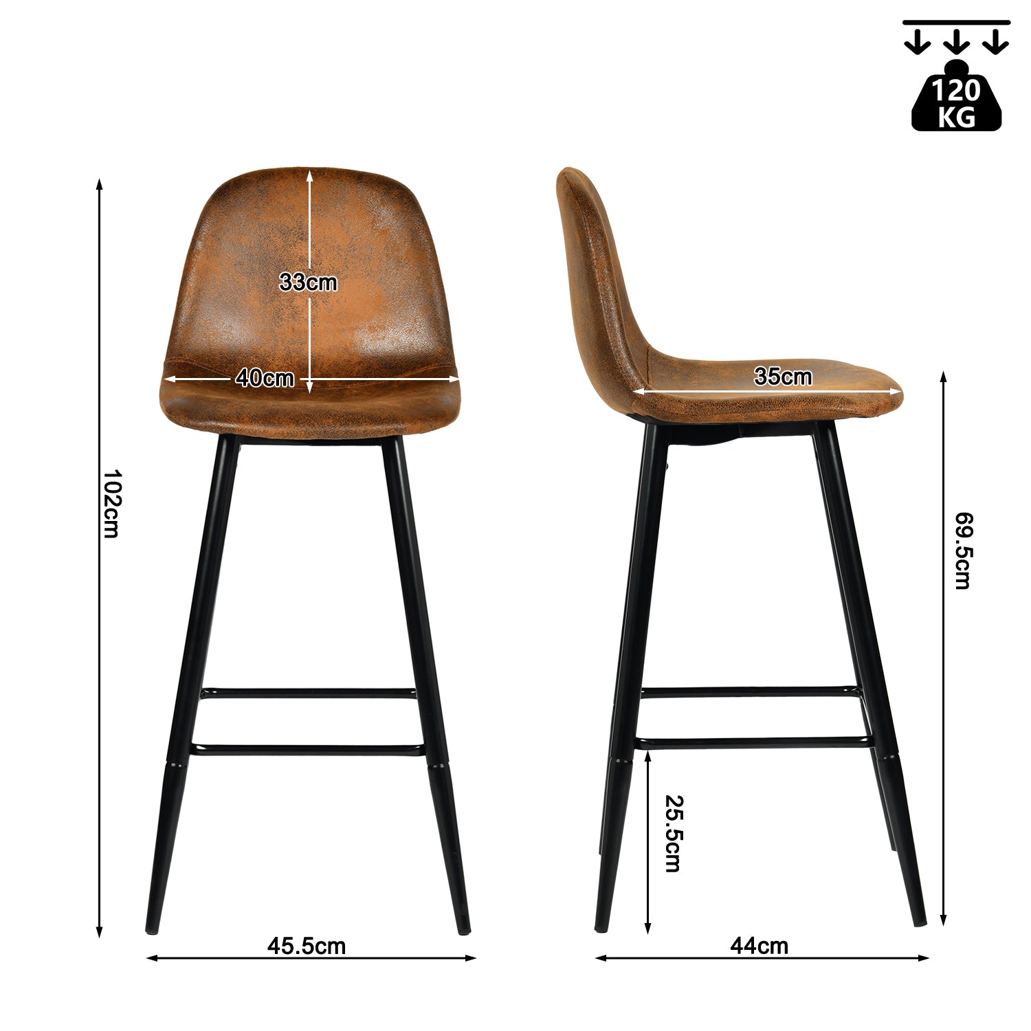 Lot de 2 tabourets de bar industriels avec dossier en suédine - CHARLTON BAR