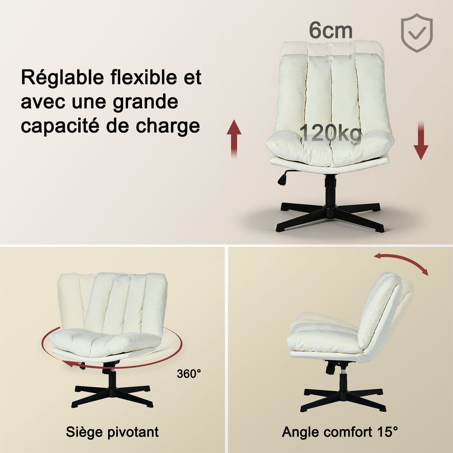 Drehbarer, verstellbarer Freizeitsessel mit Armlehnen aus beigem Cord – DUROTHIL