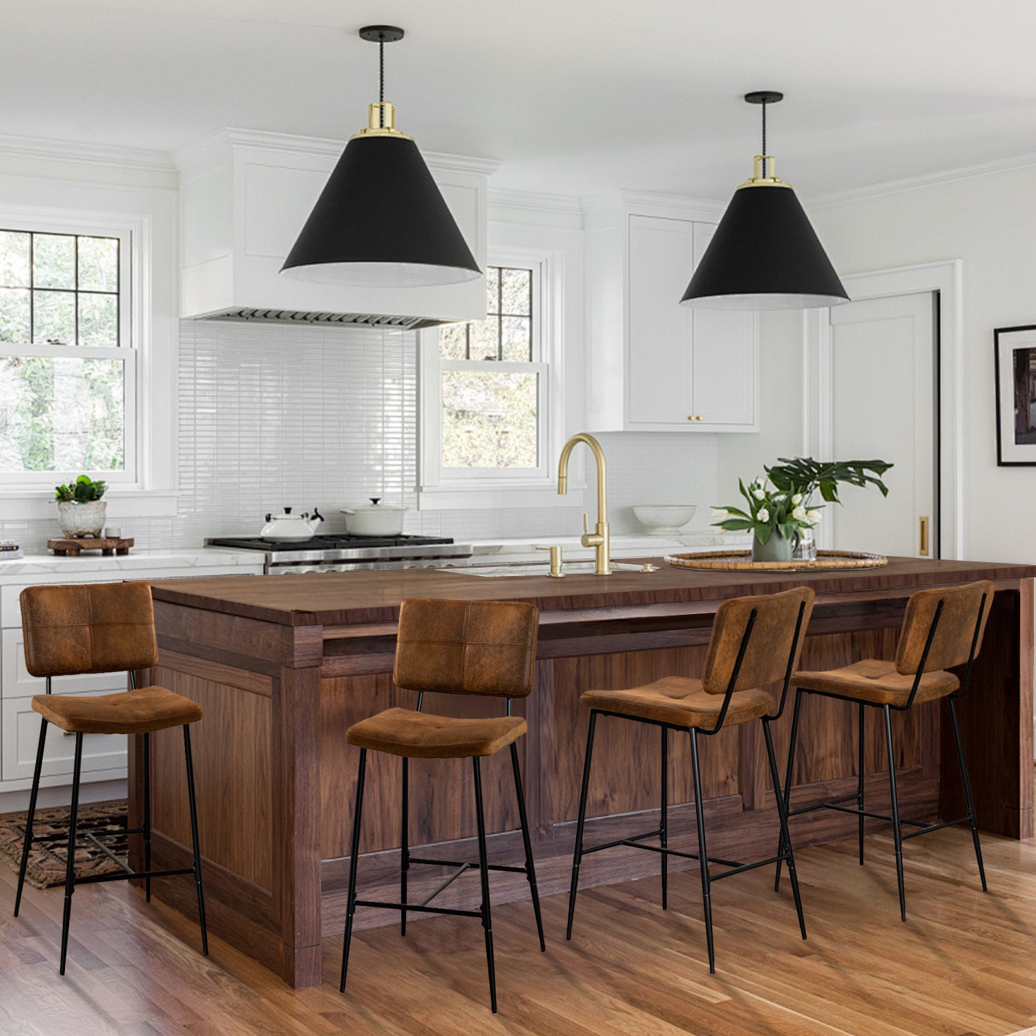 Set mit 6 industriellen Barhockern mit Wildlederrücken – POMONA BAR