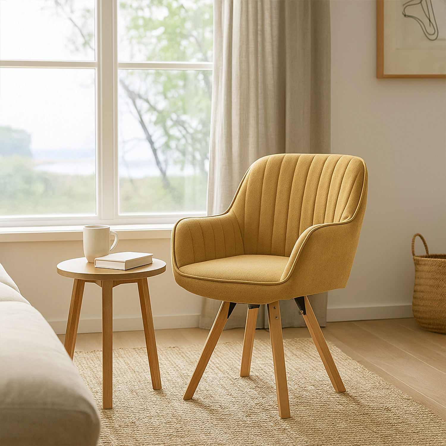 Bequemer Esszimmerstuhl aus gelbem Stoff mit 360°-Drehgelenk – CARSON FABRIC YELLOW