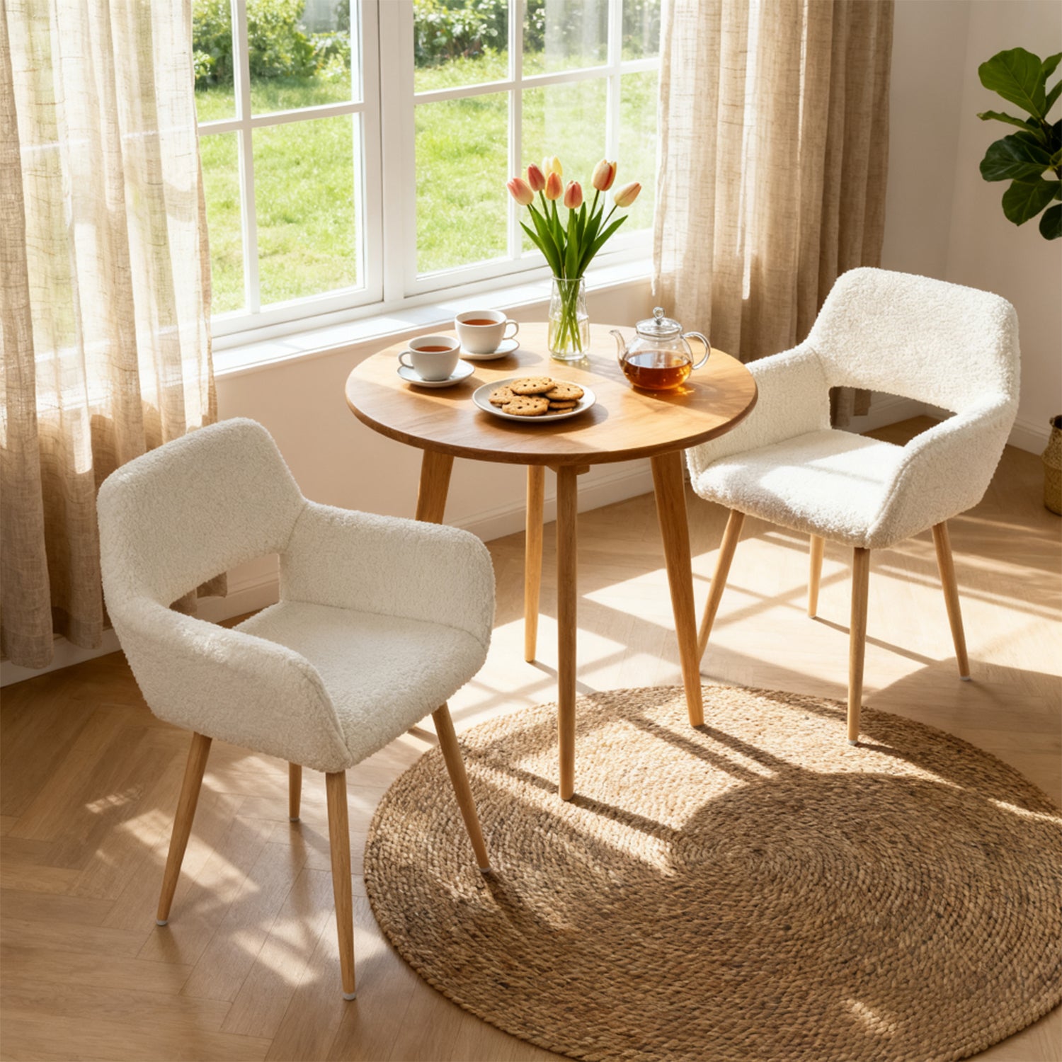 2 skandinavische Esszimmer Sessel mit Armlehnen im Beige Boulette Stoff - Cromwell