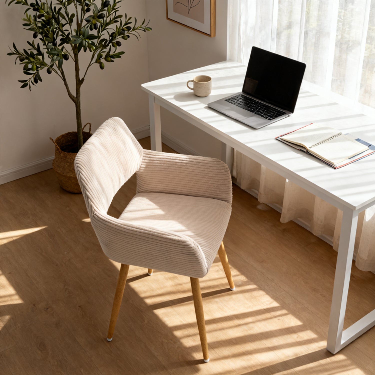 Set of 2 Scandinavian dining room armchairs with beige velvet armrests - Cromwell Corduroy