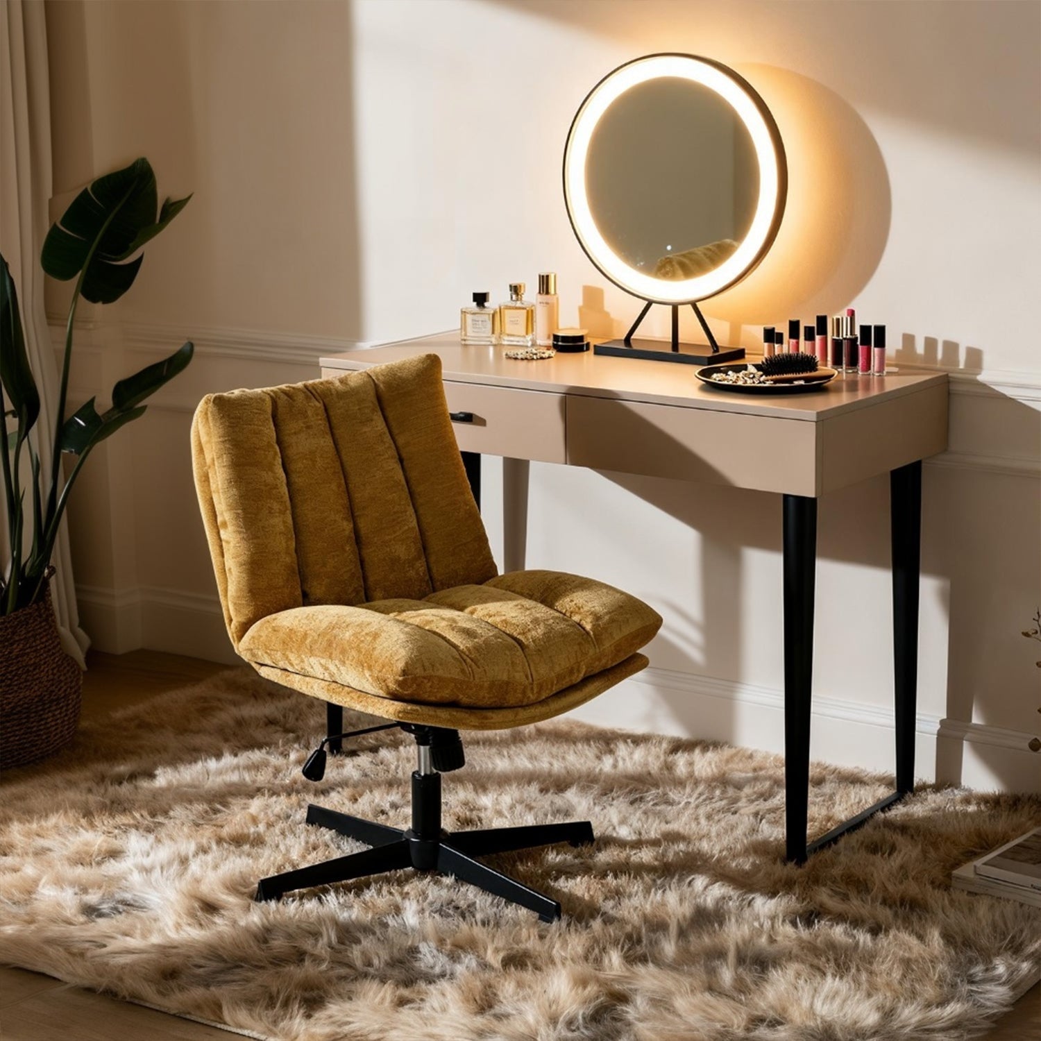 Drehbarer, verstellbarer Freizeitsessel mit Armlehnen aus beigem Cord – DUROTHIL