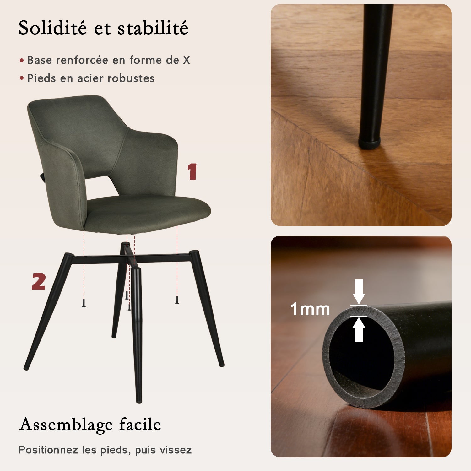 Ensemble de salle à manger de style scandinave composé d'une table ronde en chêne et de 2 fauteuils en tissu vert