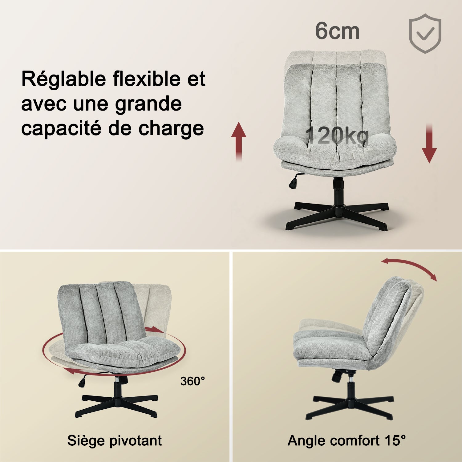 Drehbarer, verstellbarer Freizeitsessel mit Armlehnen aus beigem Cord – DUROTHIL