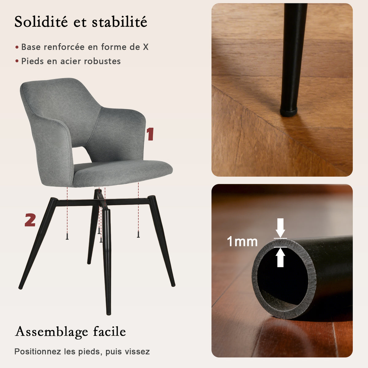 Round Table Table Table Table Timber Ø80 cm with 4 black velvet chairs, modern and comfortable style