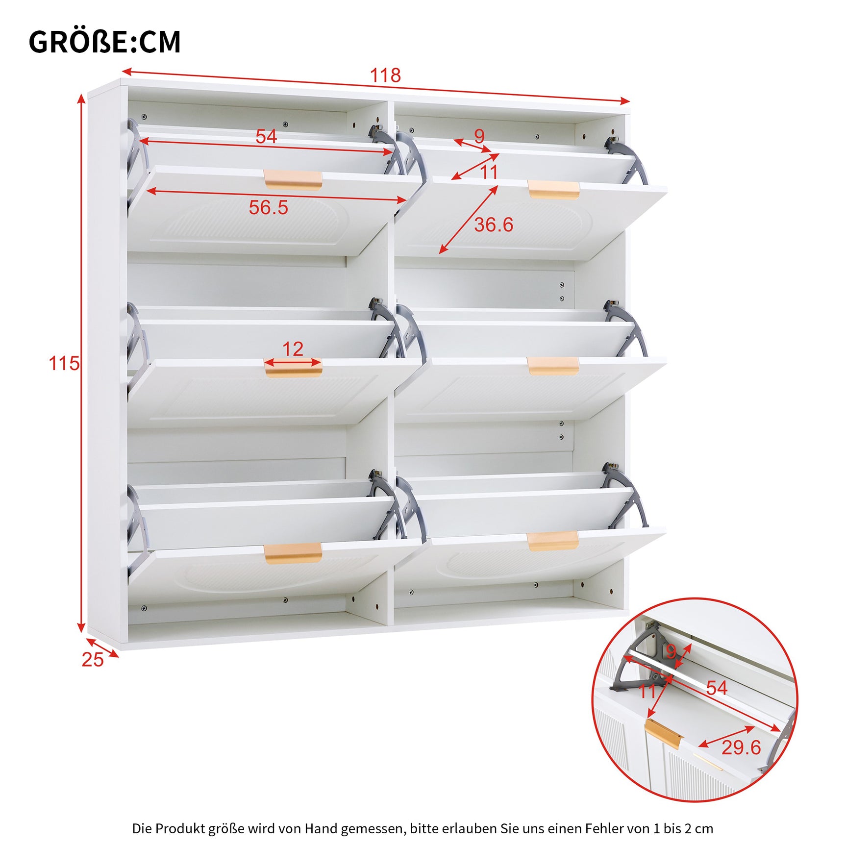 Meuble à chaussures moderne avec 6 abattants et étagères ouvertes, blanc – L118 x H115 x P25 cm