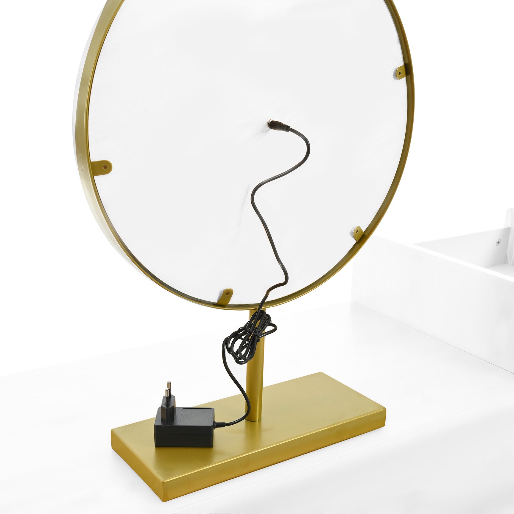 Coiffeuse avec miroir LED 3 couleurs, table de maquillage en bois avec 3 tiroirs et armoire latérale, design extensible