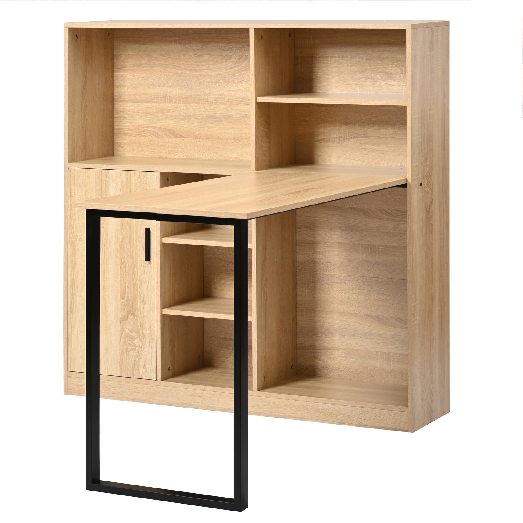 Bureau avec étagères et armoire intégrée en MDF finition bois naturel