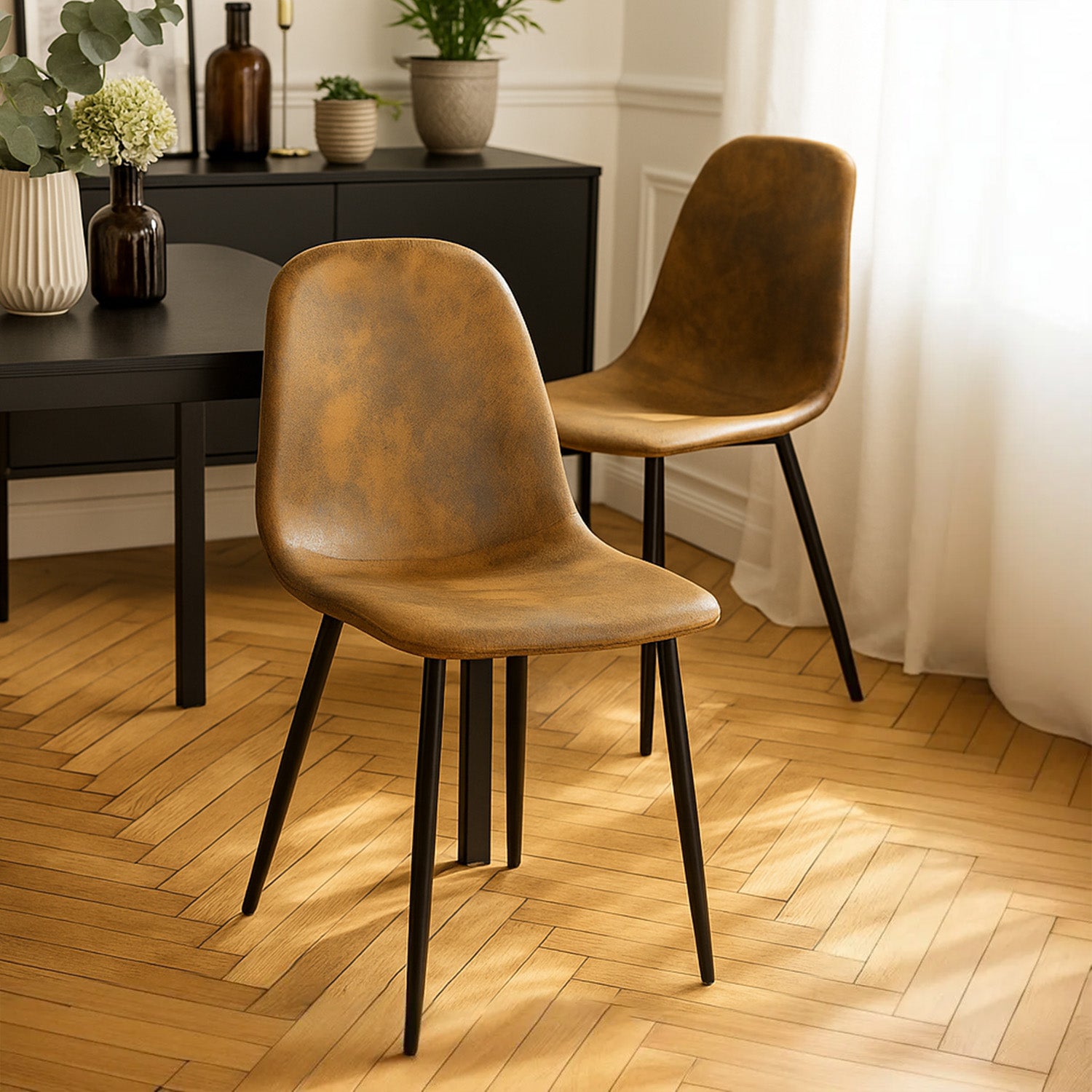 Lot de 4 chaises de salle à manger industrielles en suédine - CHARLTON