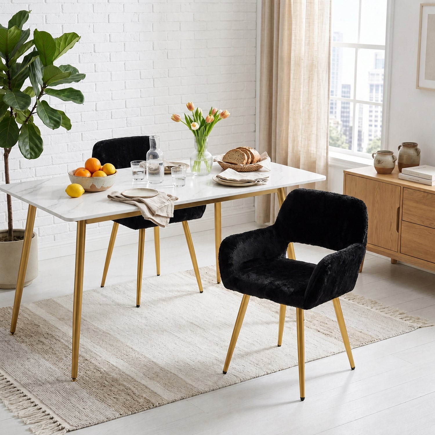 Scandinavian dining chair with black fabric armrests - CROMWELL BLACK Ⅰ