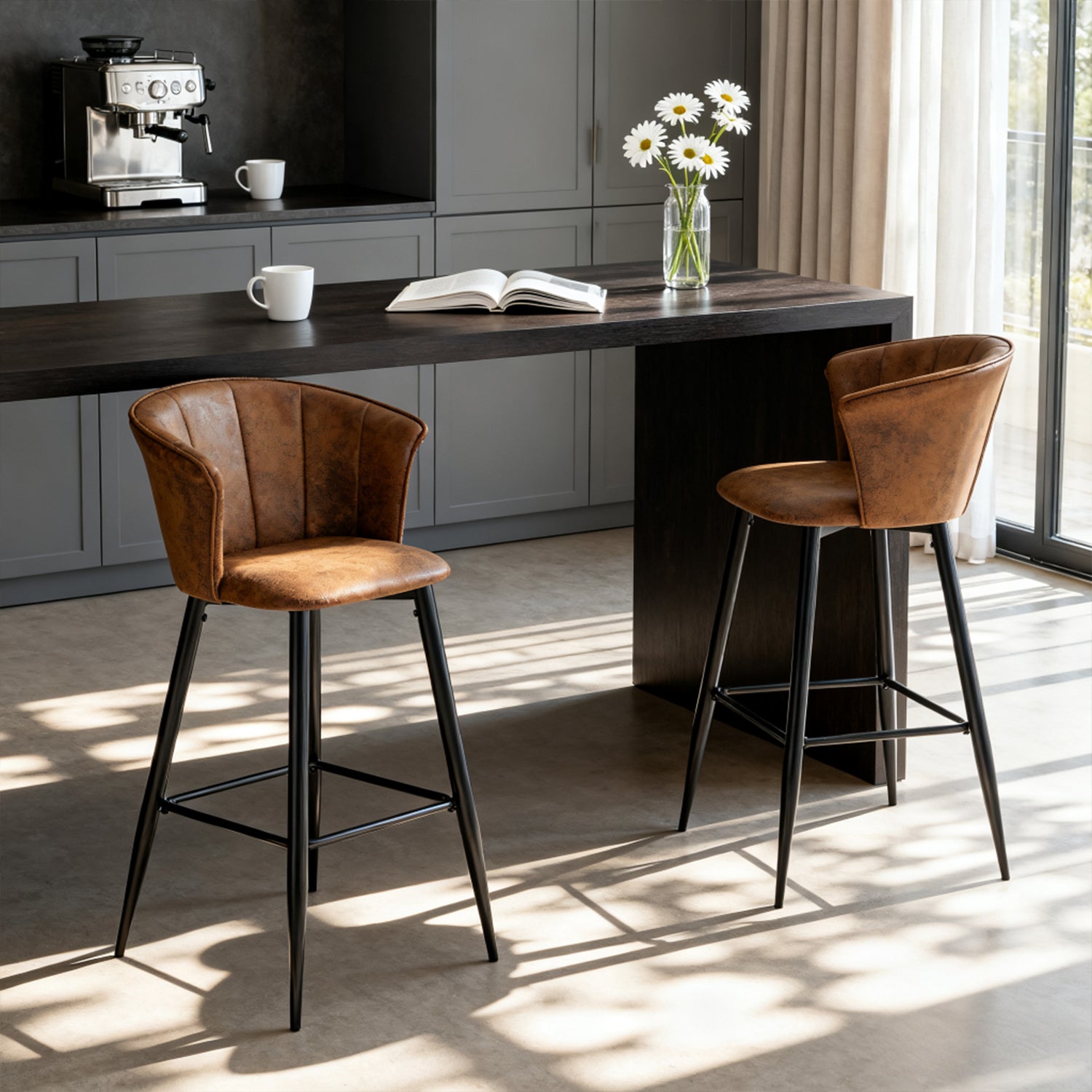 Set of 2 industrial bar stools with armrests and Sweden file - Dononic Bar