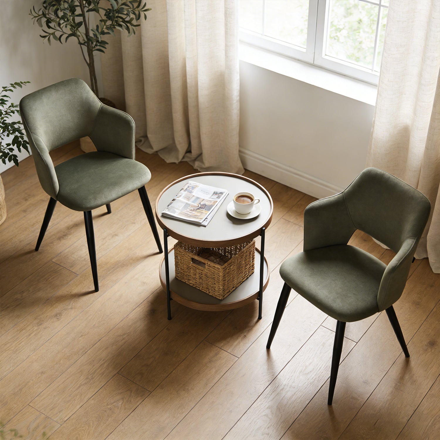 Lot de 6 chaises de salle à manger scandinaves avec accoudoirs en tissu résistant aux animaux et assise rembourrée, vert - AKANJI CC