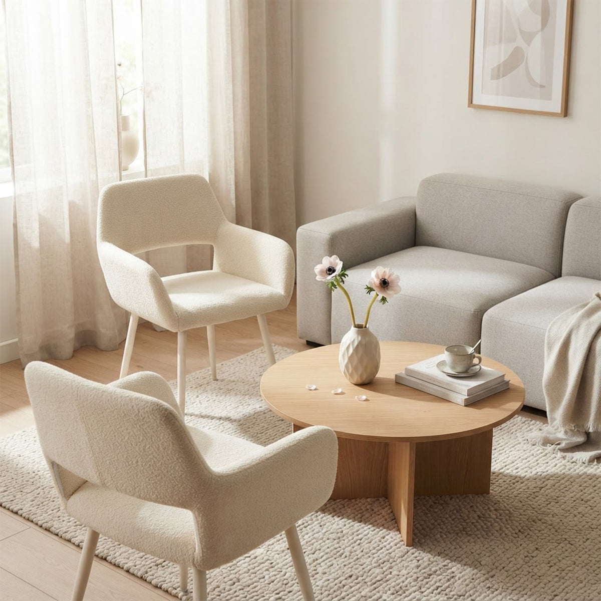 Set von 2 skandinavischen Esszimmer Sesseln mit beige Stoffarmlehnen - Cromwell