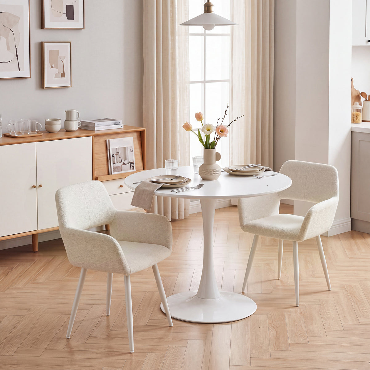 Set von 2 skandinavischen Esszimmer Sesseln mit beige Stoffarmlehnen - Cromwell