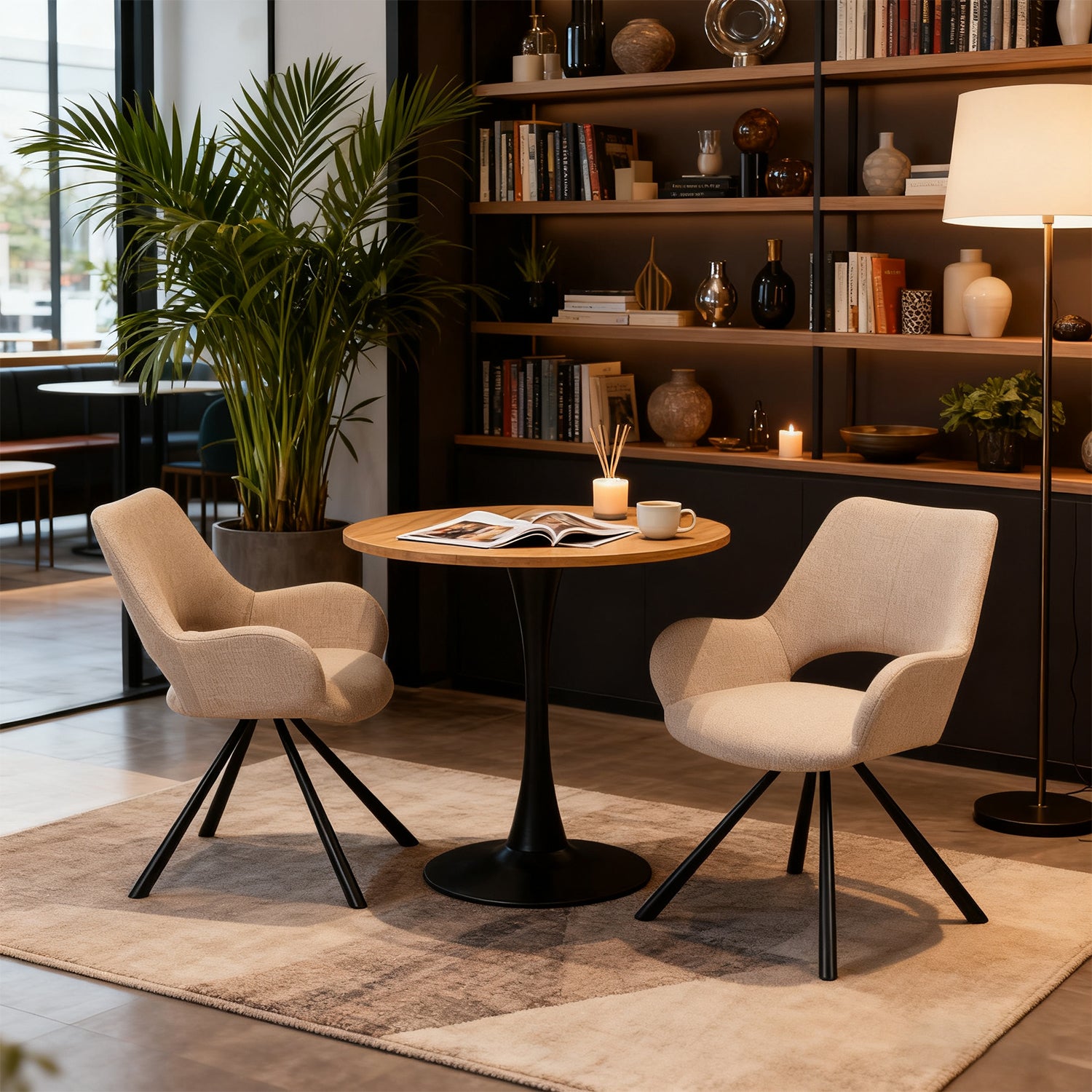 Lot de 2 chaises de salle à manger scandinaves avec accoudoirs en tissu beige - BETH