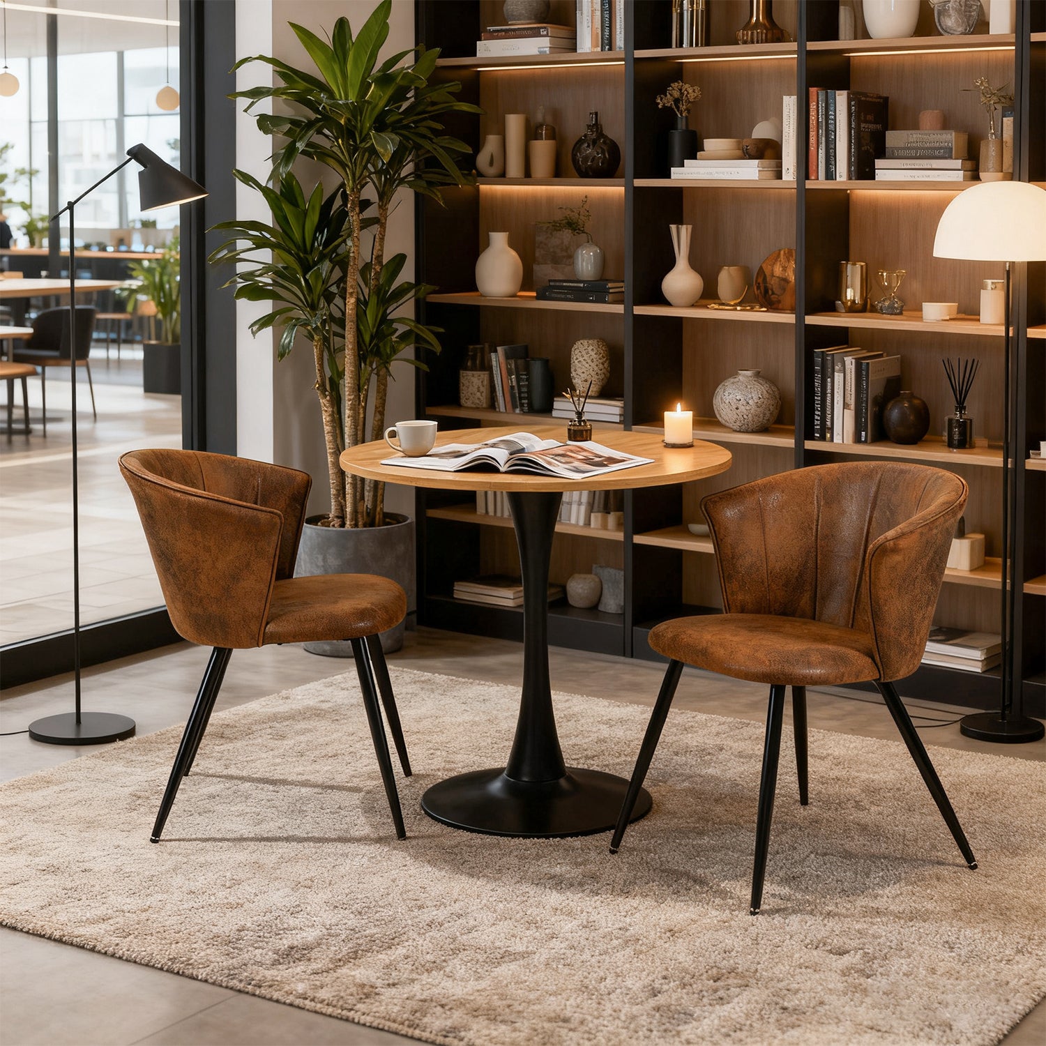 Round Table Table Table Table Timber Ø80 cm with 4 black velvet chairs, modern and comfortable style
