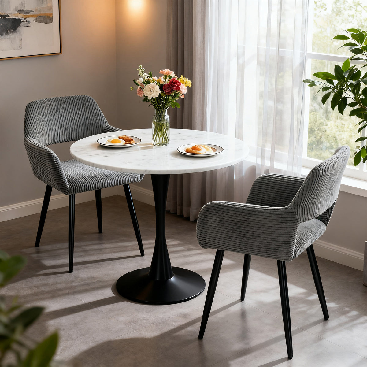 Lot de 2 fauteuils de salle à manger scandinaves avec accoudoirs en velours côtelé gris - CROMWELL CORDUROY