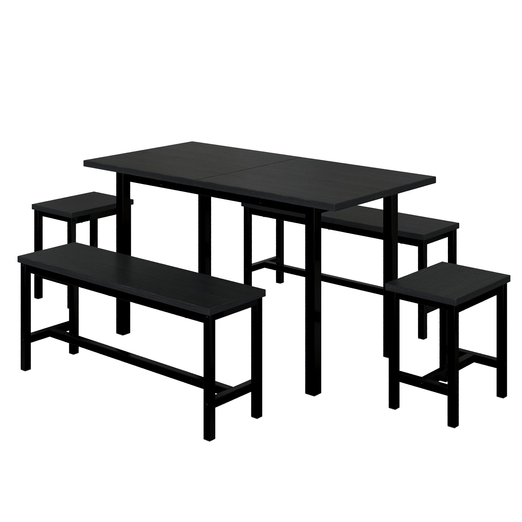Ensemble de table de salle à manger extensible pliante 120–160 cm avec 4 chaises en métal noir, design moderne et pratique pour accueillir jusqu’à 6 personnes