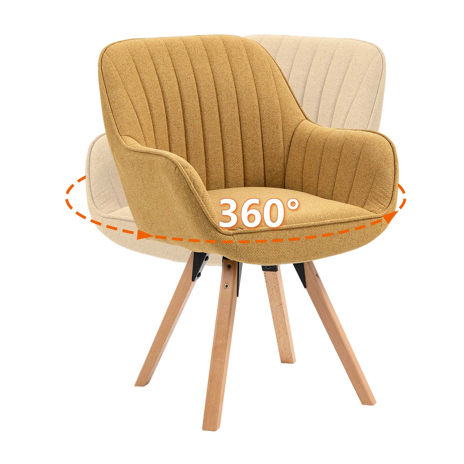 Set mit 6 bequemen Esszimmerstühlen aus gelbem Stoff, um 360° drehbar – CARSON FABRIC YELLOW 6STK