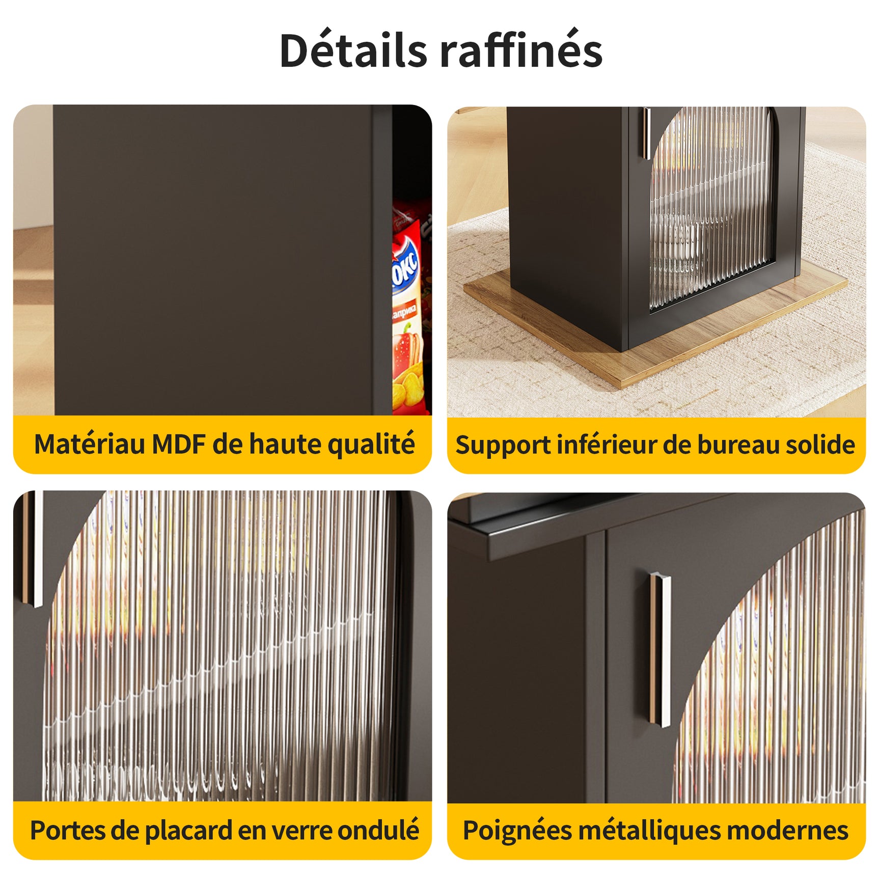 Table à manger télescopique extensible 140×80cm 3 niveaux de rangement bois naturel + noir pour cuisine et salon