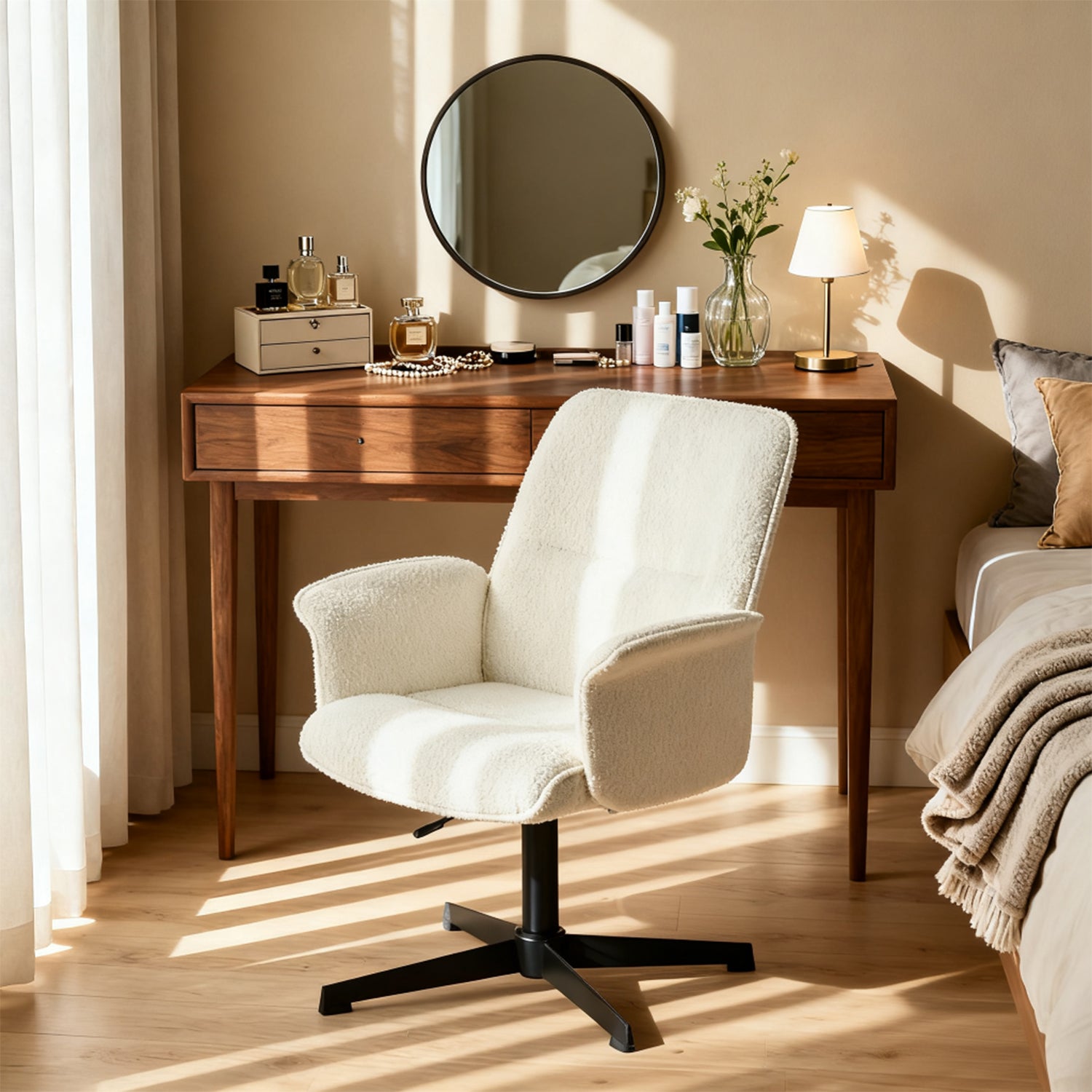 Adjustable Ergonomic Office Armchair Pivoting with fabric armrests white loop - Thomasina