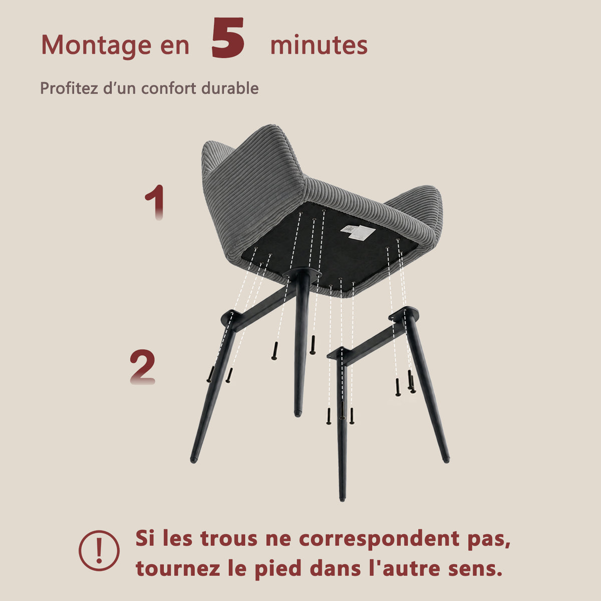 Lot de 2 fauteuils de salle à manger scandinaves avec accoudoirs en velours côtelé gris - CROMWELL CORDUROY