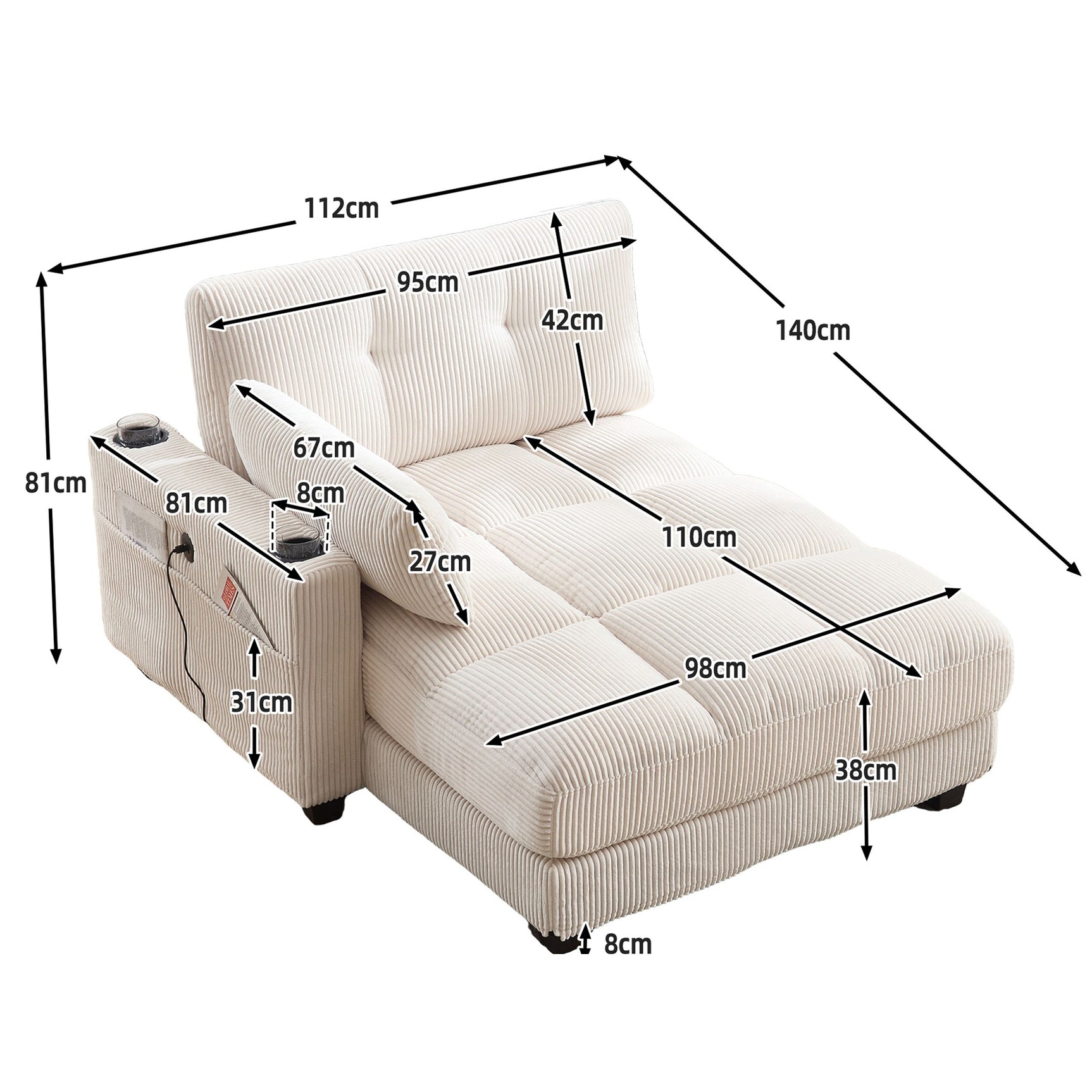 2-Sitzer-Sofa aus beigem Stoff im skandinavischen Stil – AHBARM