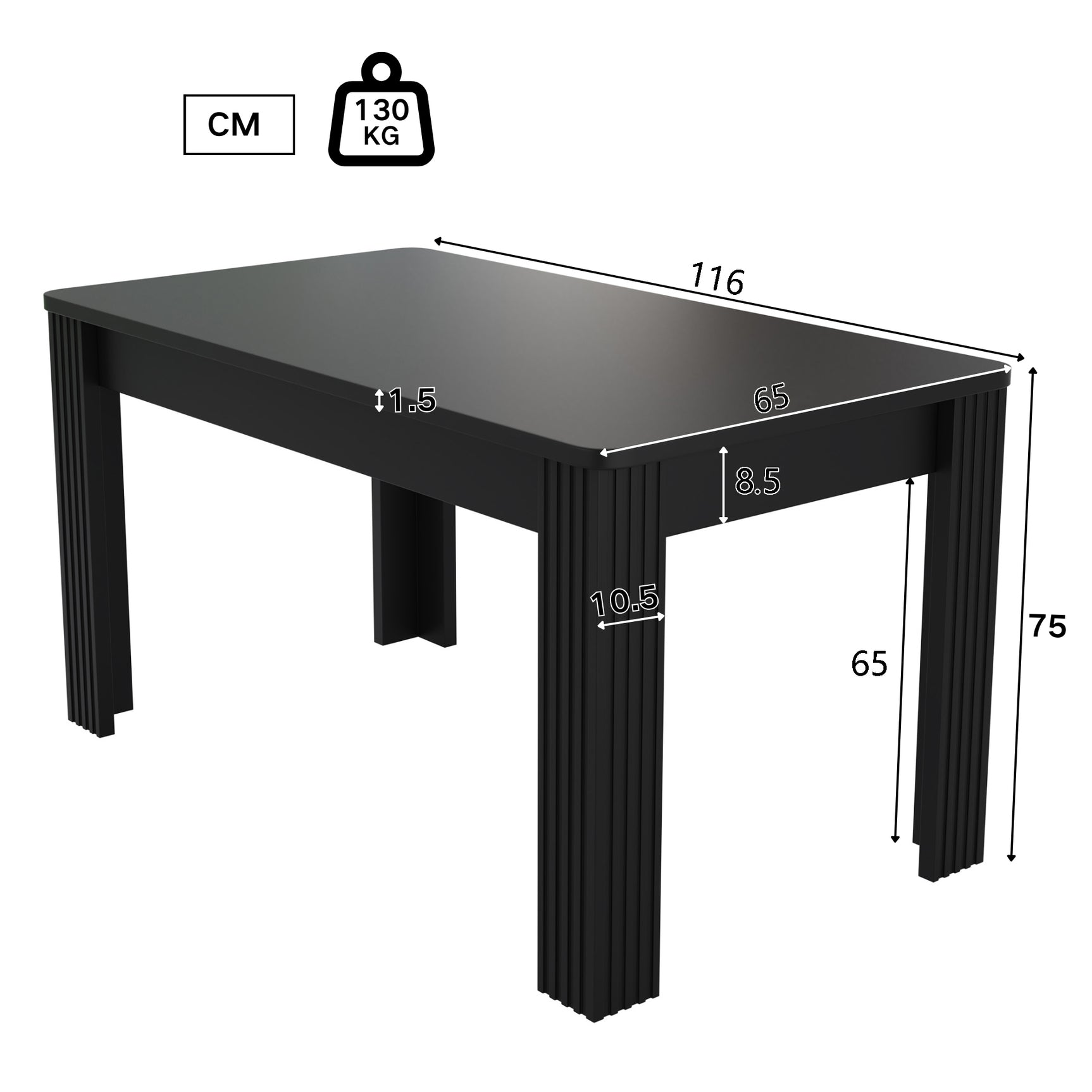 Rectangular dining table in particle panels finish oak with four robust feet
