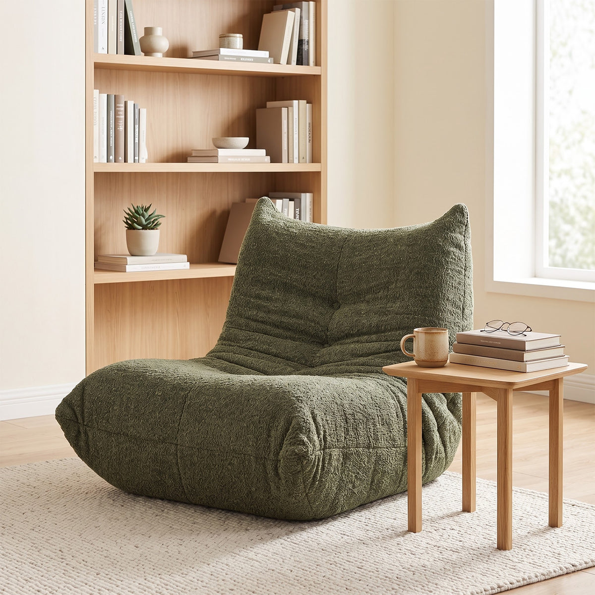 Loungesessel mit Armlehnen aus beigem Cord – DOMCO
