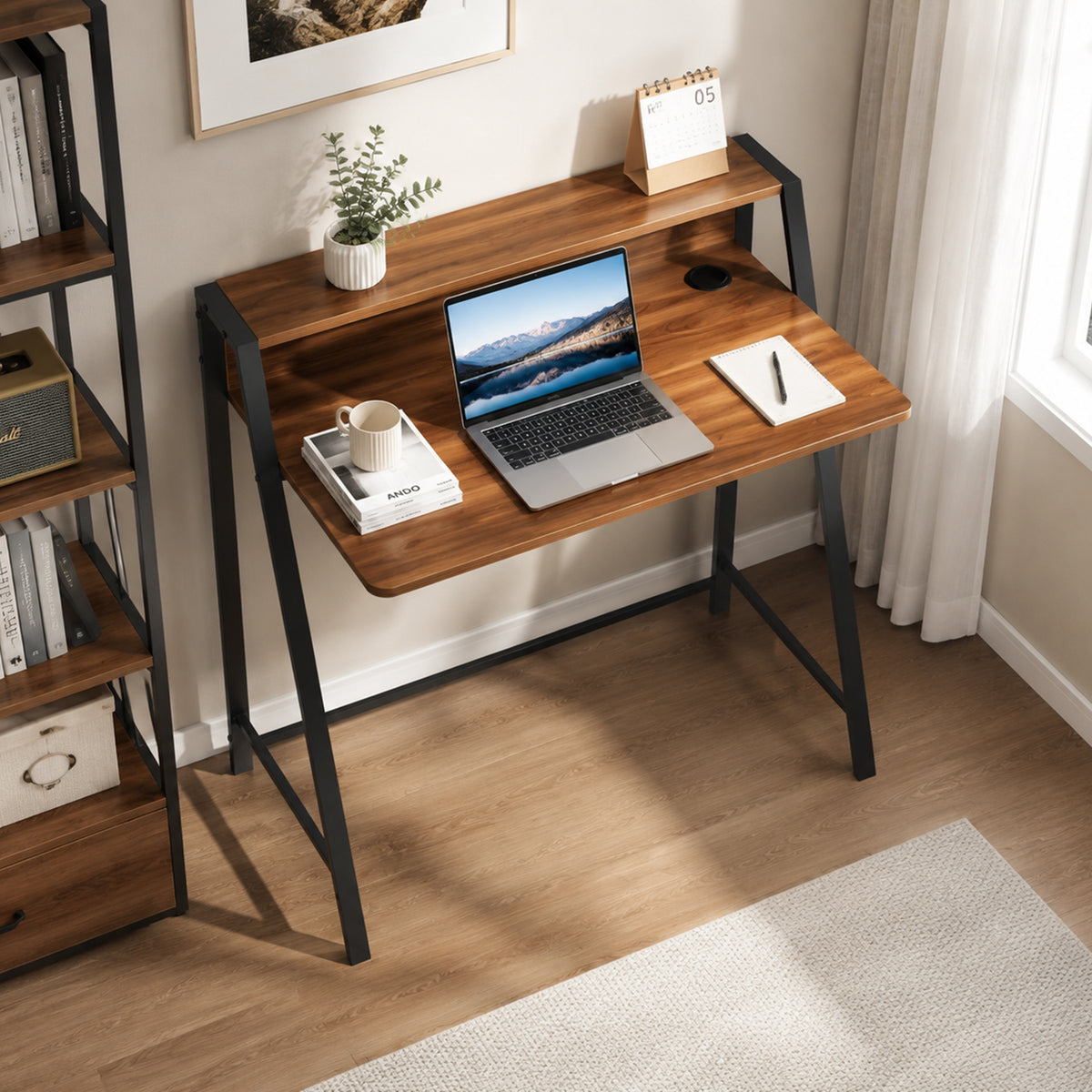 Bureau compact en MDF, coloris noyer