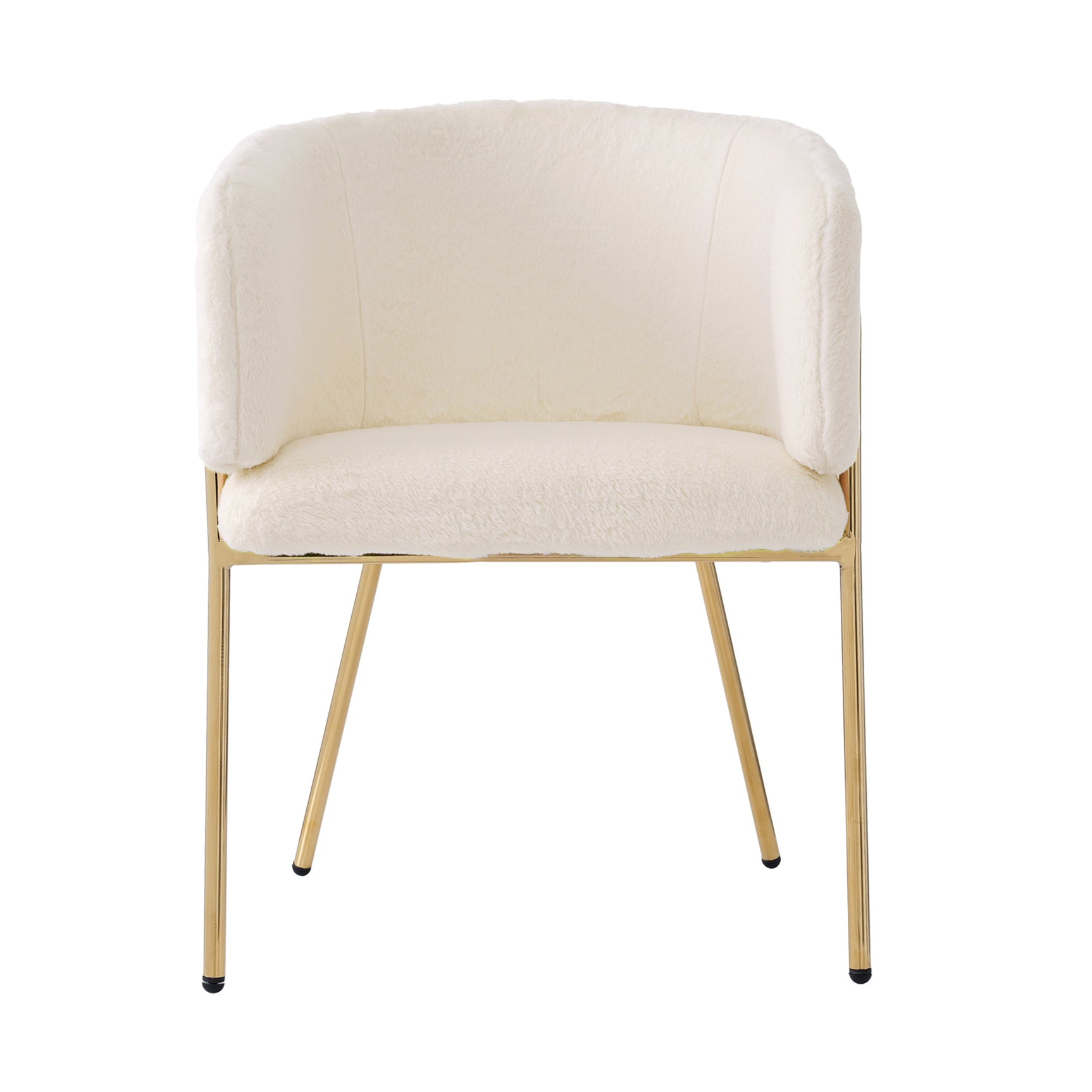 Lot de 2 chaise de loisirs individuelle en imitation de velours de lapin Chaise élégante à quatre pieds en métal beige pour salon chambre à coucher et salle à manger
