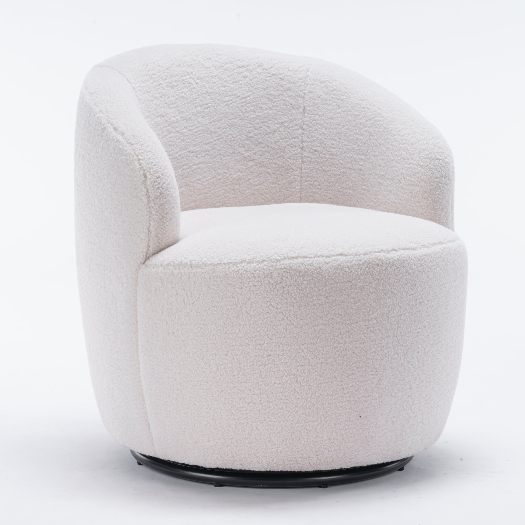 Fauteuil pivotant en tissu Teddy blanc, design œuf avec dossier rembourré et base rotative 360°
