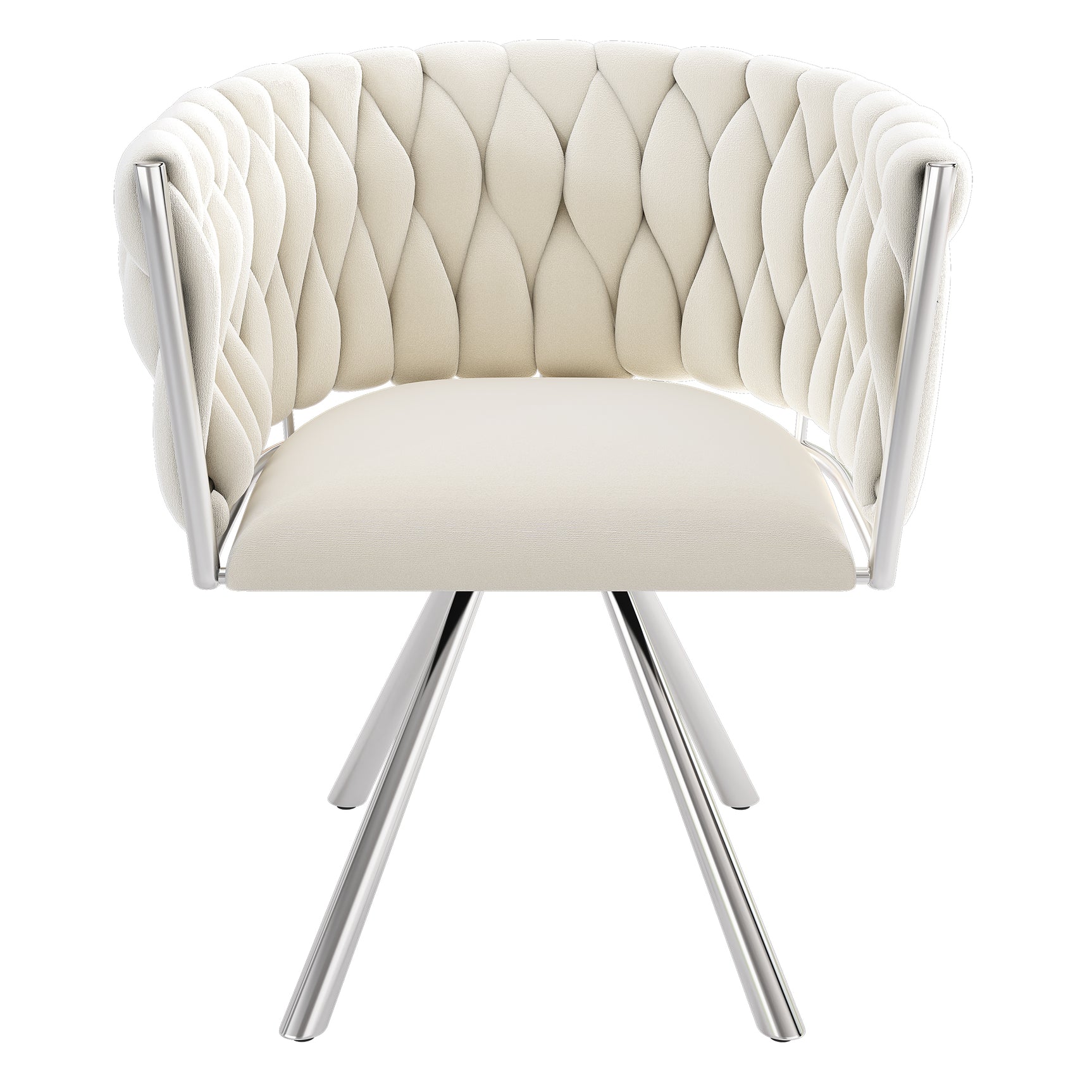 Set aus 4 Esszimmerstühlen im Industriestil mit geflochtener Rückenlehne aus beigem Stoff – MILIANA