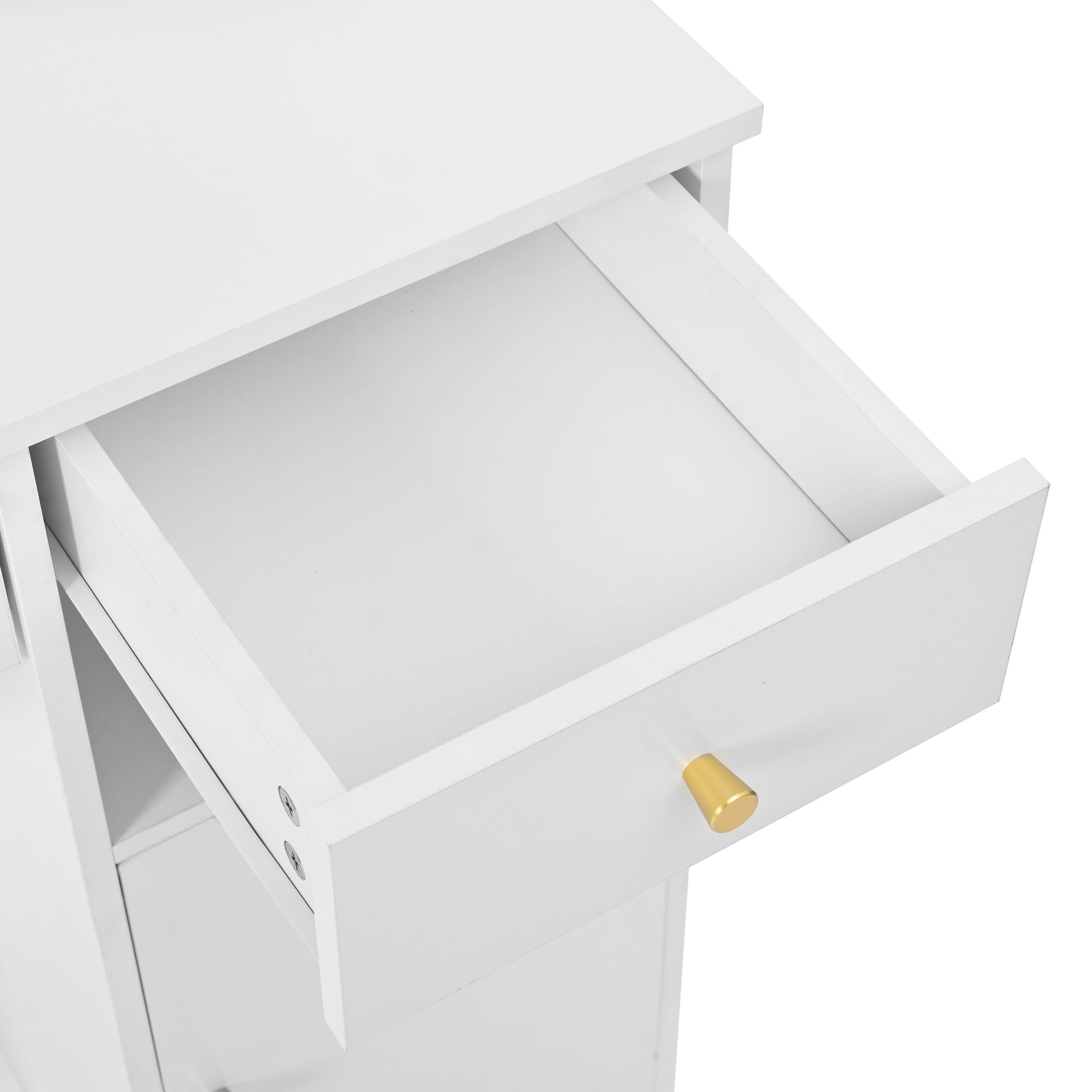 Grande coiffeuse blanche avec miroir, tabouret et éclairage LED réglable, 3 tiroirs et 2 portes de rangement