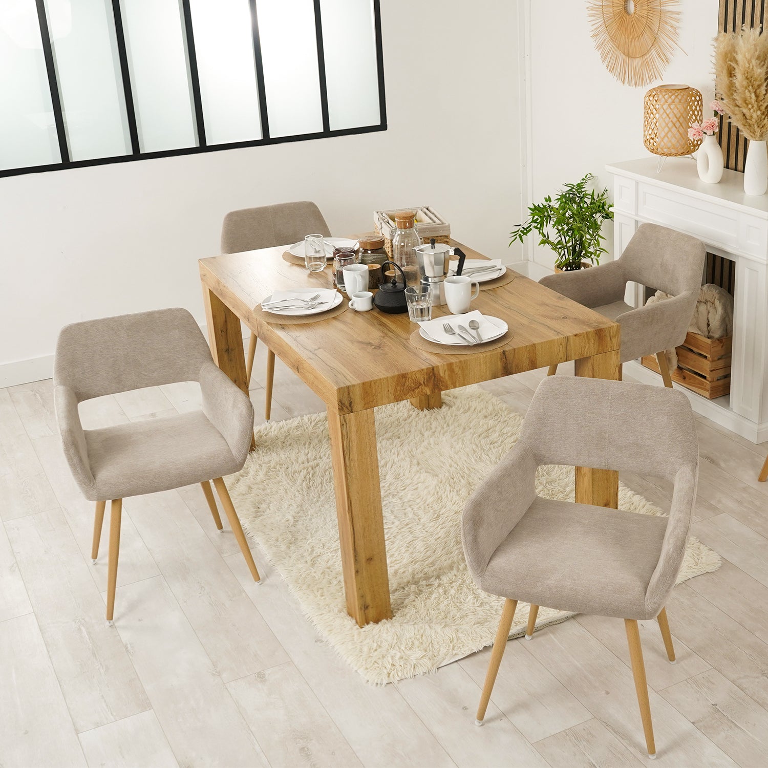 Lot de 6 fauteuils de salle à manger scandinaves avec accoudoirs en tissu beige - CROMWELL